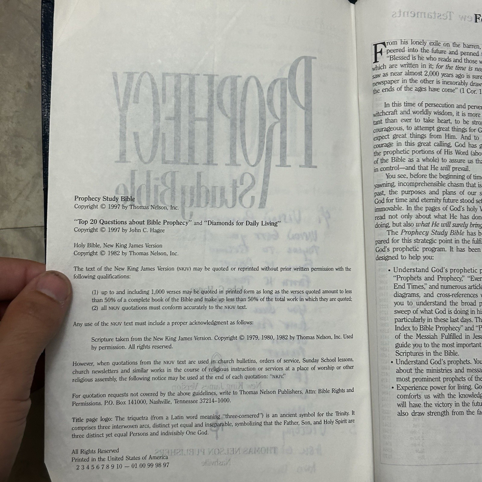 Holy Bible John Hagee Prophecy Study Bible NKJV Bonded Leather 1997