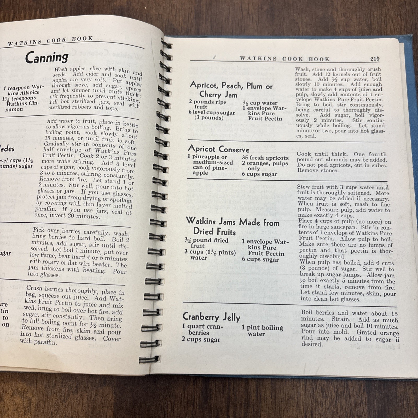 Cookbook 1938 J.R. Watkins Blue Wire Bound Interesting Recipes Vtg 288 Pages
