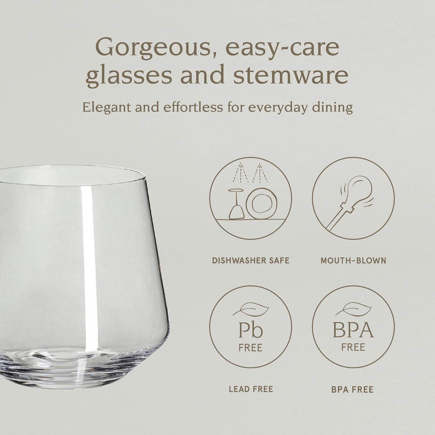 Over&Back 17Oz Modern Glassware – Set of 4 Contemporary Stemless Drinking Glasse