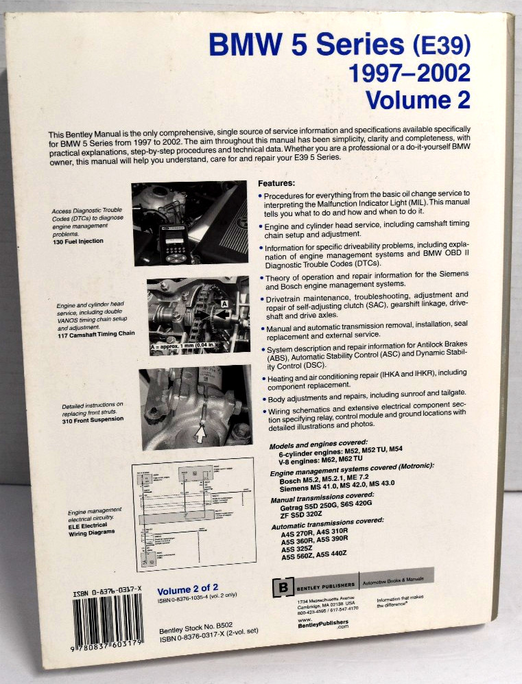 BMW E39 5 Series Service Manual 1997-2002 Bentley Workshop (Volume 2)*VERY GOOD*