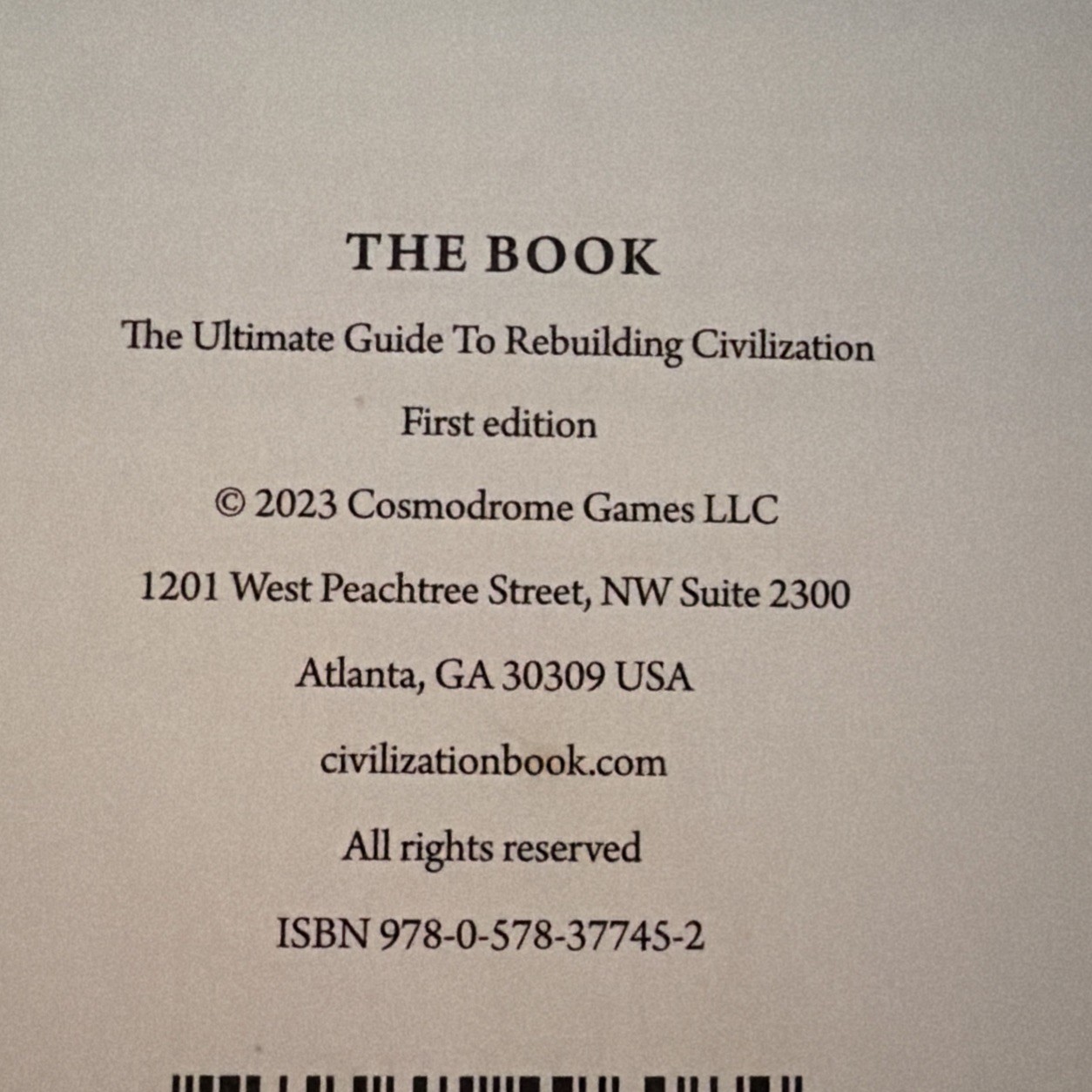 The Book: Ultimate Guide to Rebuilding Civilization 2023 1st Edition Stated HC