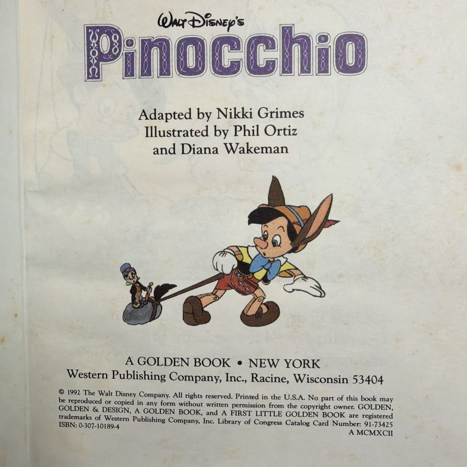 VINTAGE A FIRST LITTLE GOLDEN BOOK DISNEY’S PINOCCHIO 10152-22 1992 #13F