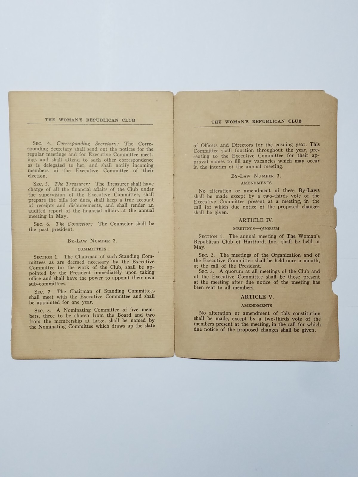 Collectors 1924 Womans Republican Club Of Hartford CT Constitution & Laws Book