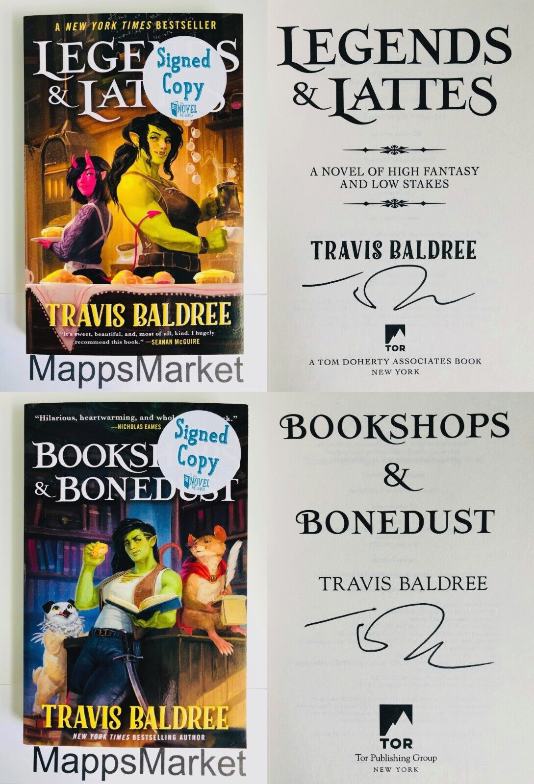 SIGNED Legends & Lattes and Bookshops & Bonedust by Travis Baldree Trade PB NEW