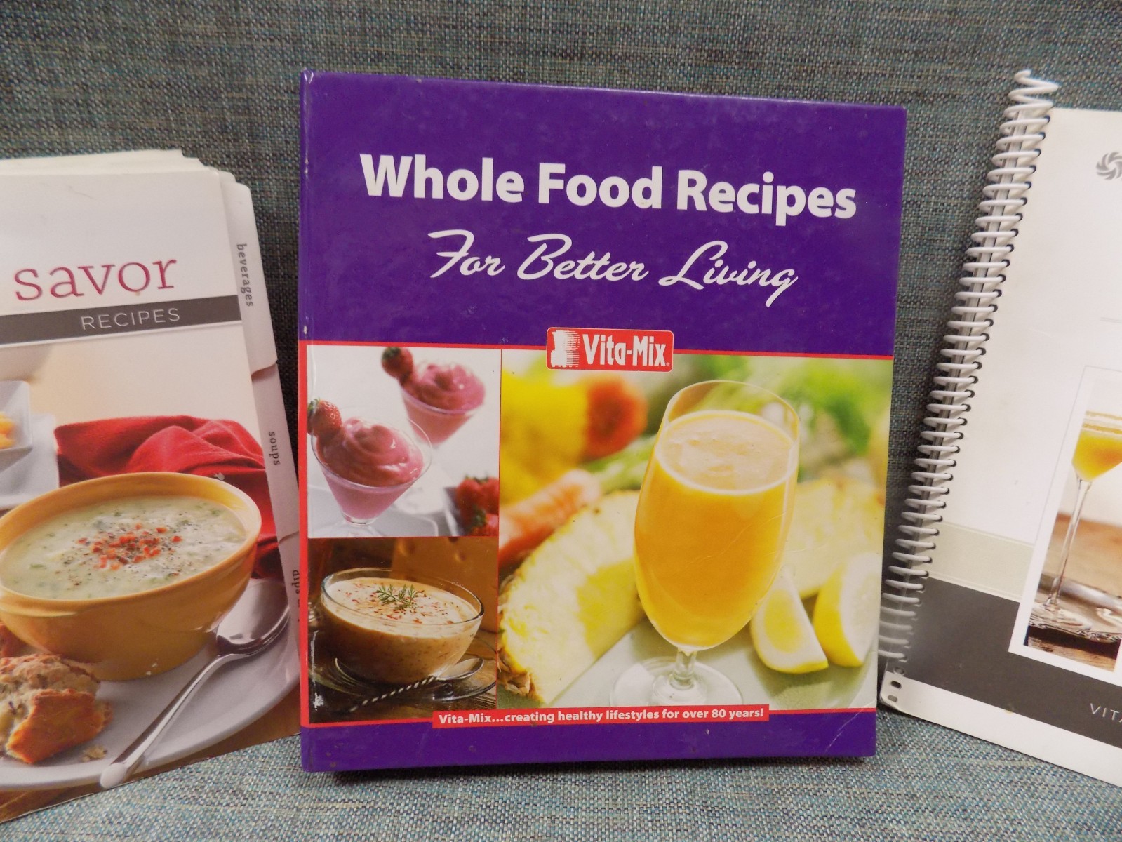3 VITA-MIX COOKBOOKS ~WHOLE FOODS, SAVOR RECIPES & GETTING STARTED