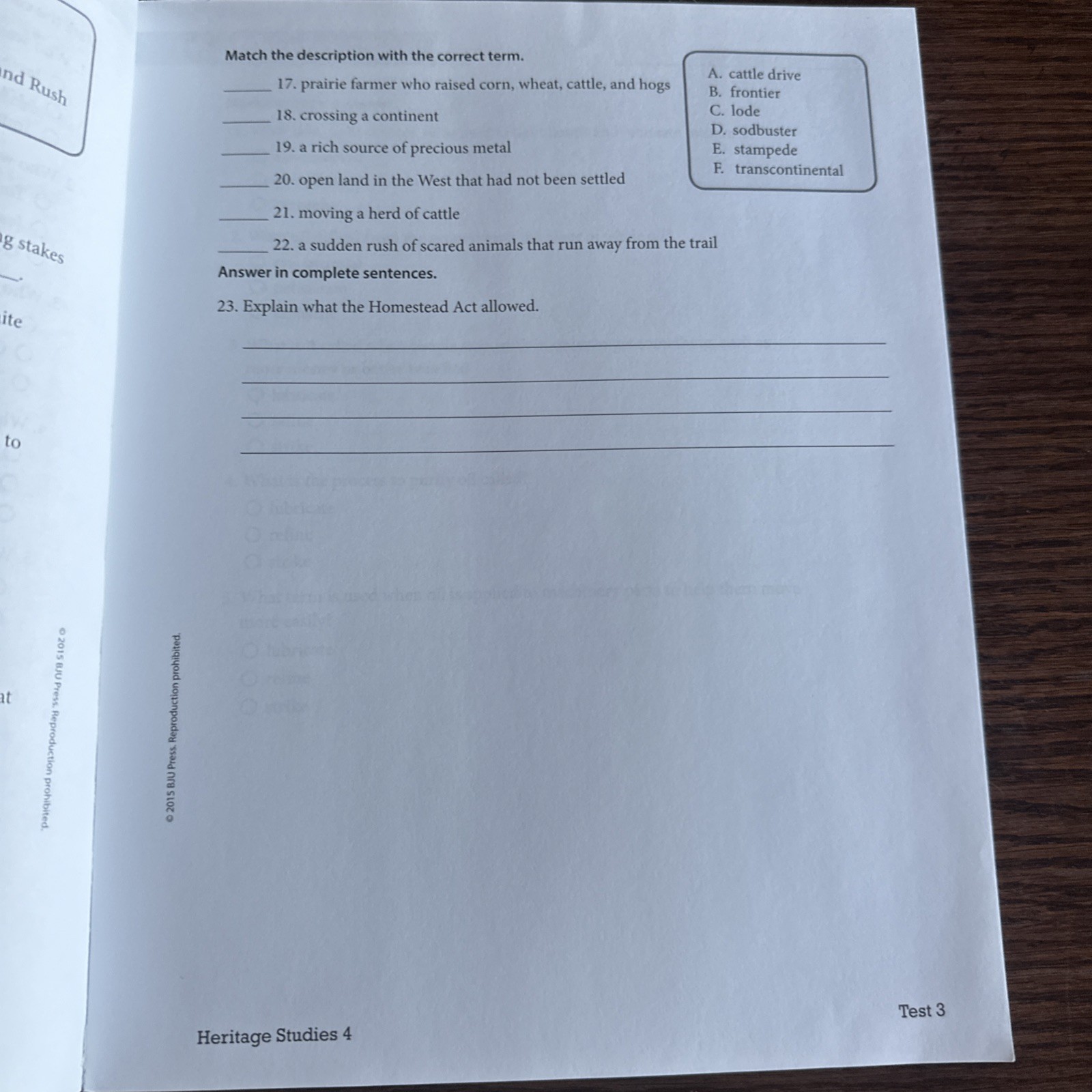BJU Press Heritage Studies 4 Test 3rd Edition Test Package