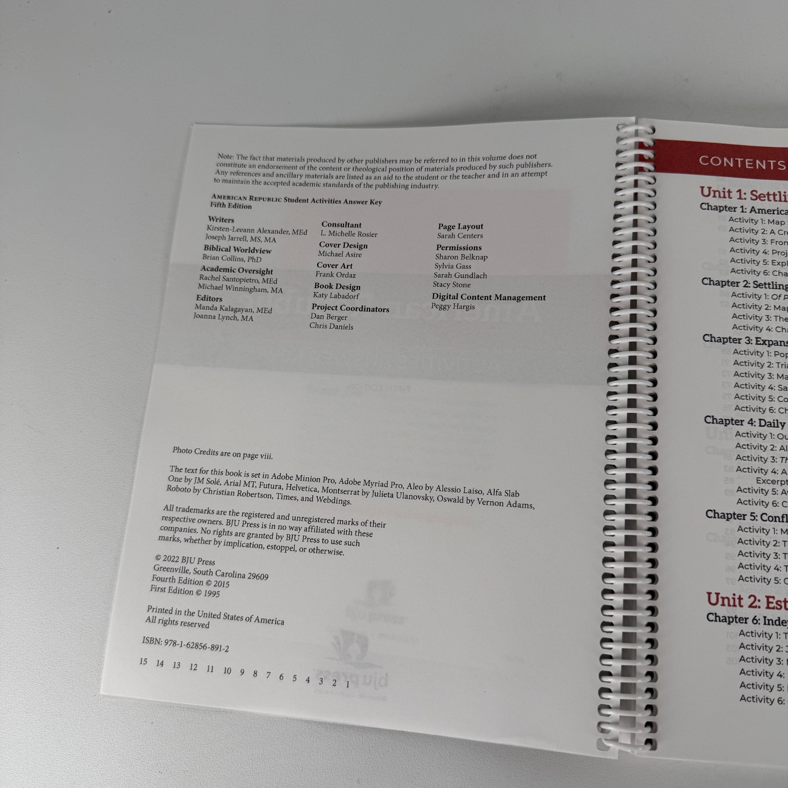 5th Edition BJU Press American Republic Activities Answer Key
