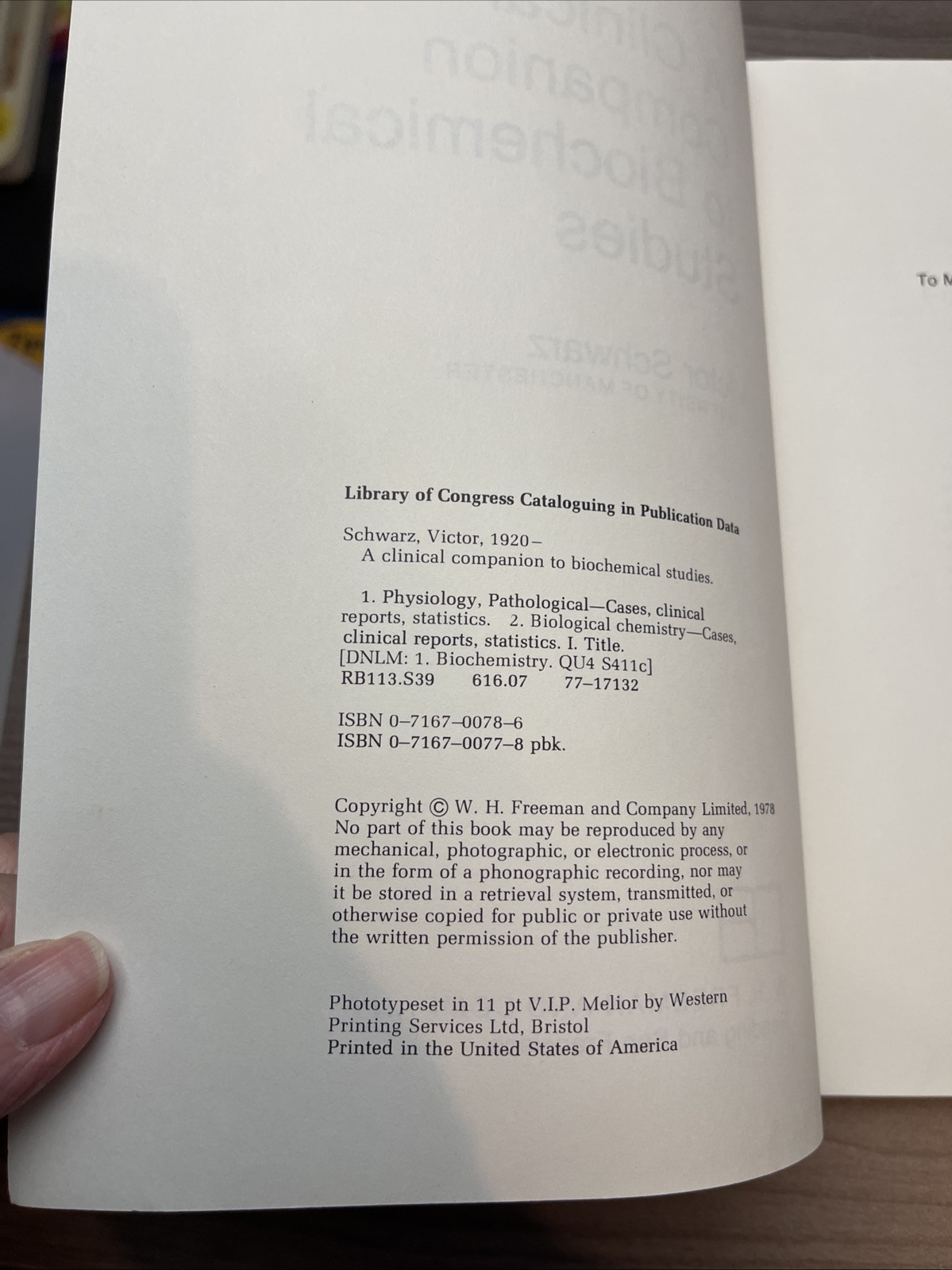 A Clinical Companion to Biochemical Studies by Victor Schwarz (1978, Paperback)