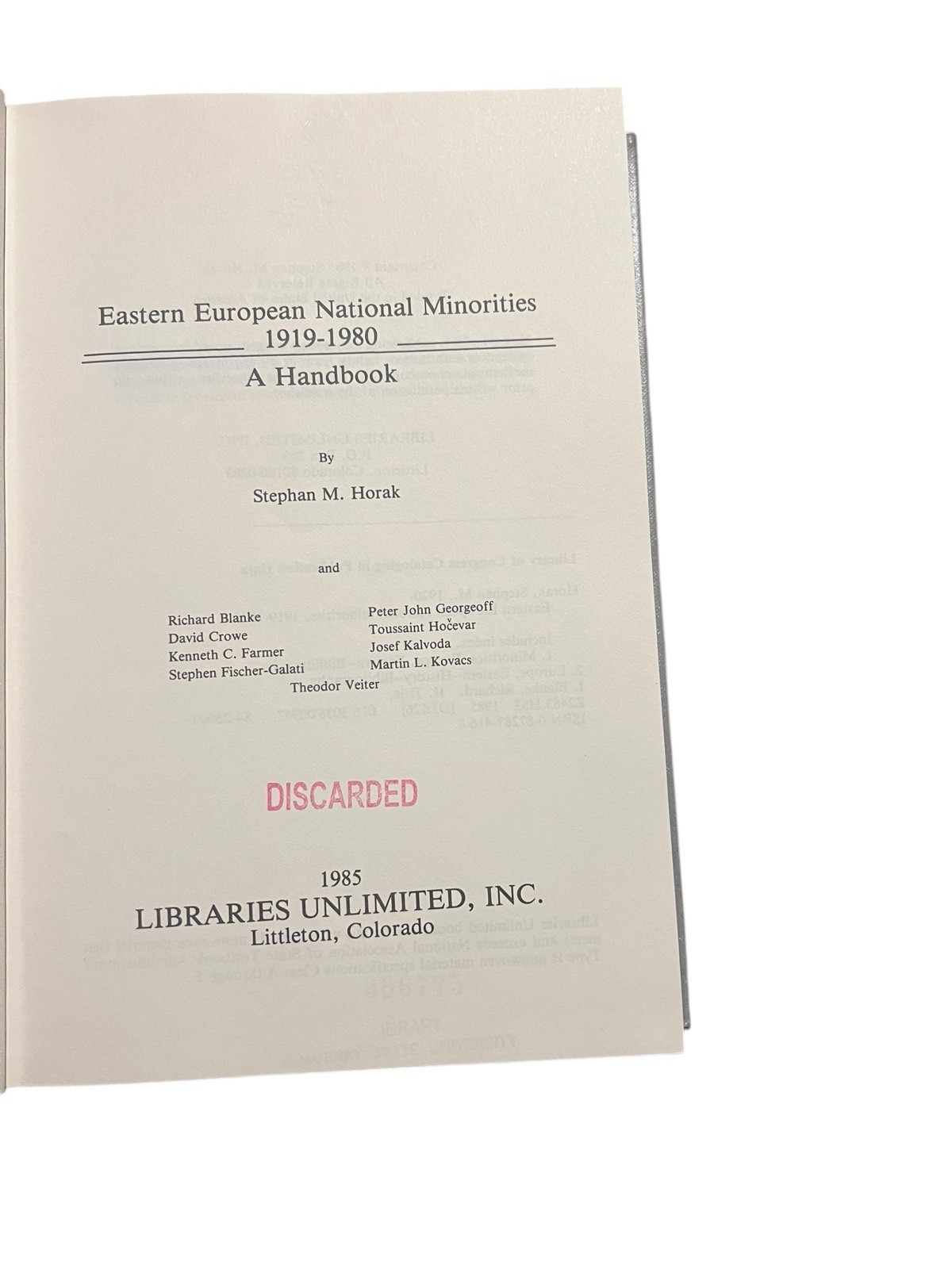 Eastern European National Minorities, 1919-1980 : A Handbook. Hardcover