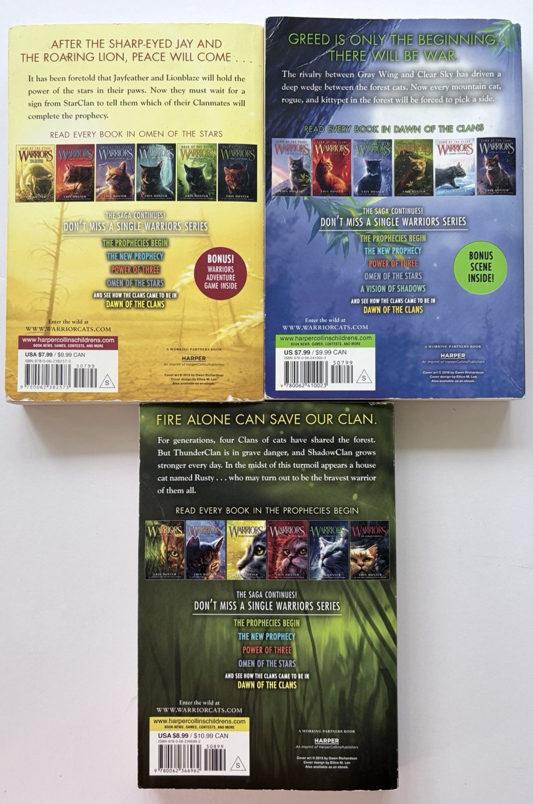 Lot of 3 Warriors Omen of the Stars Into the Wild Dawn of the Clan Erin Hunter