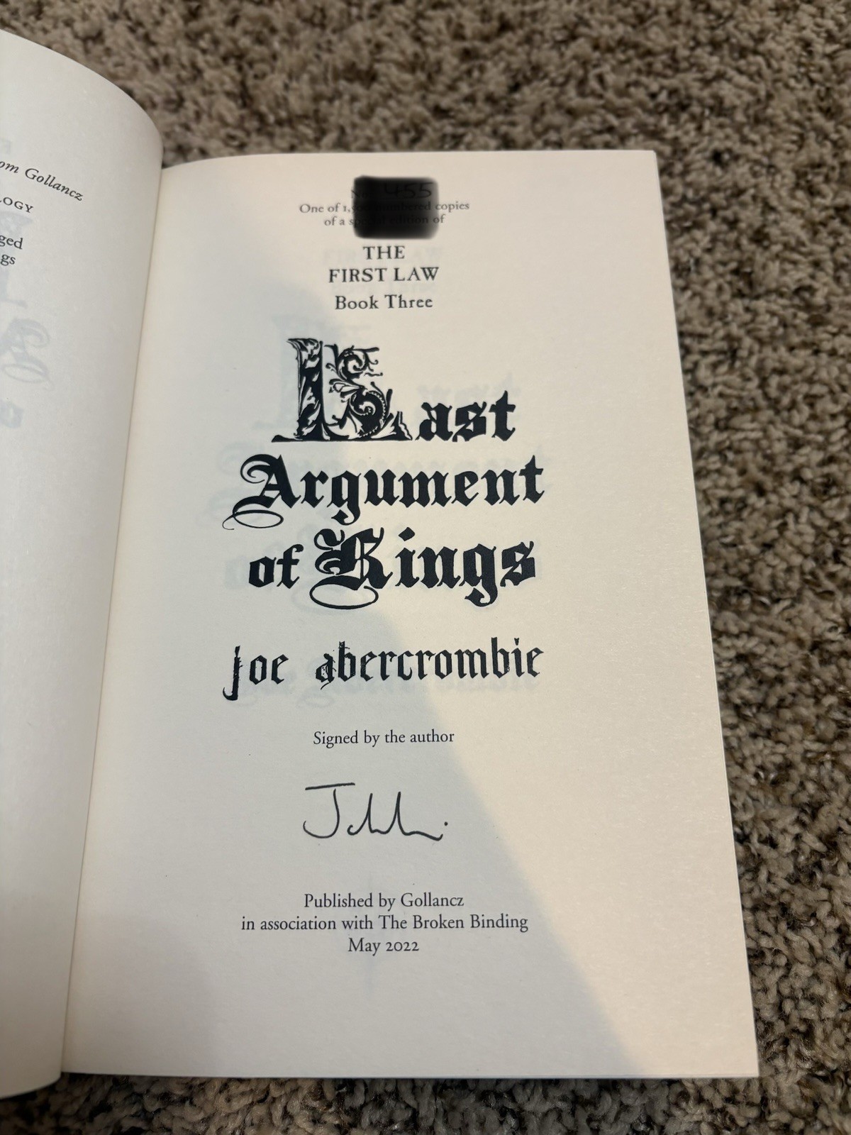 The First Law Trilogy By Joe Abercrombie Broken Binding Signed Numbered New