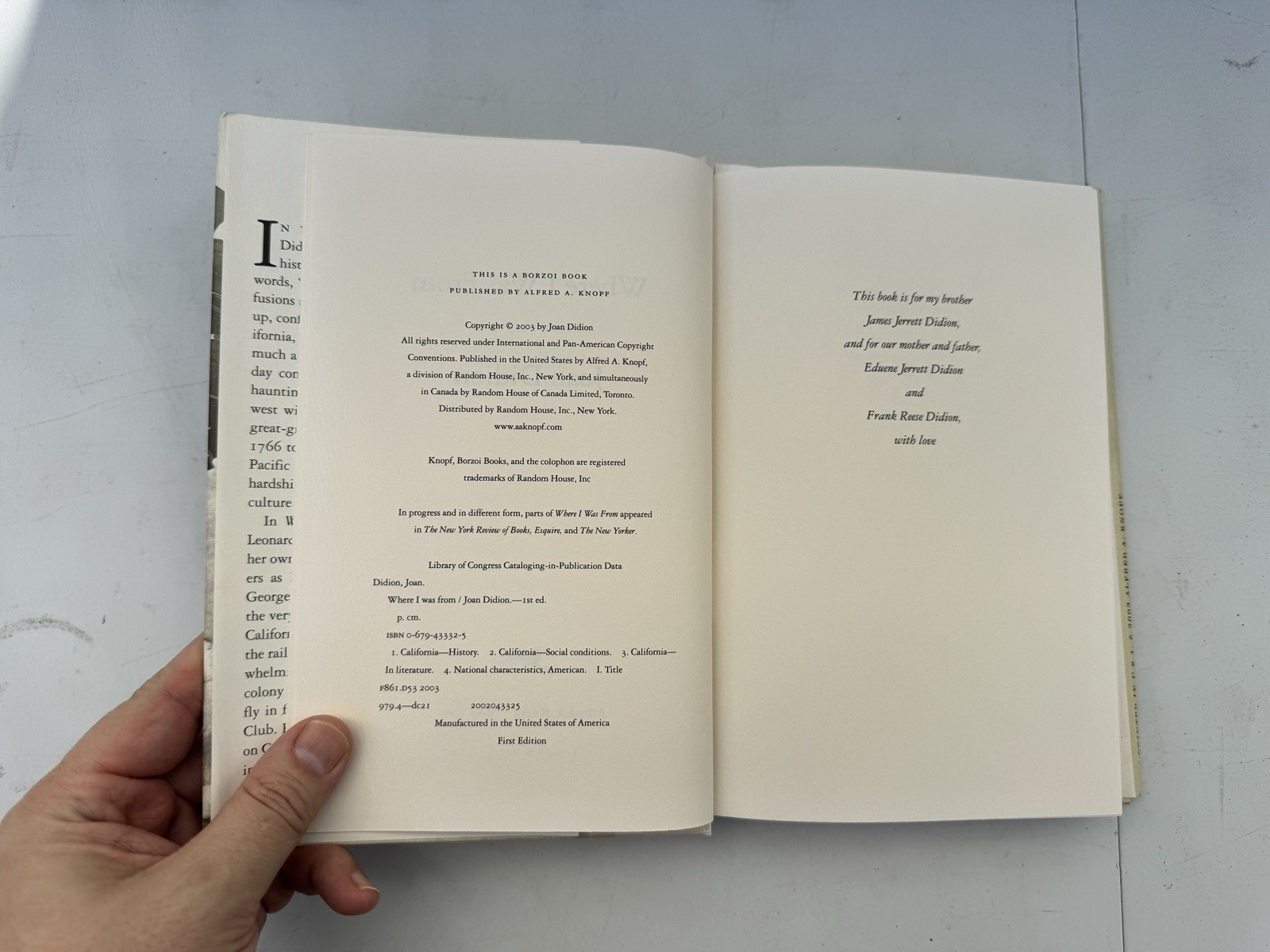 Joan Didion Where I Was From 2003 First Edition HC/DJ