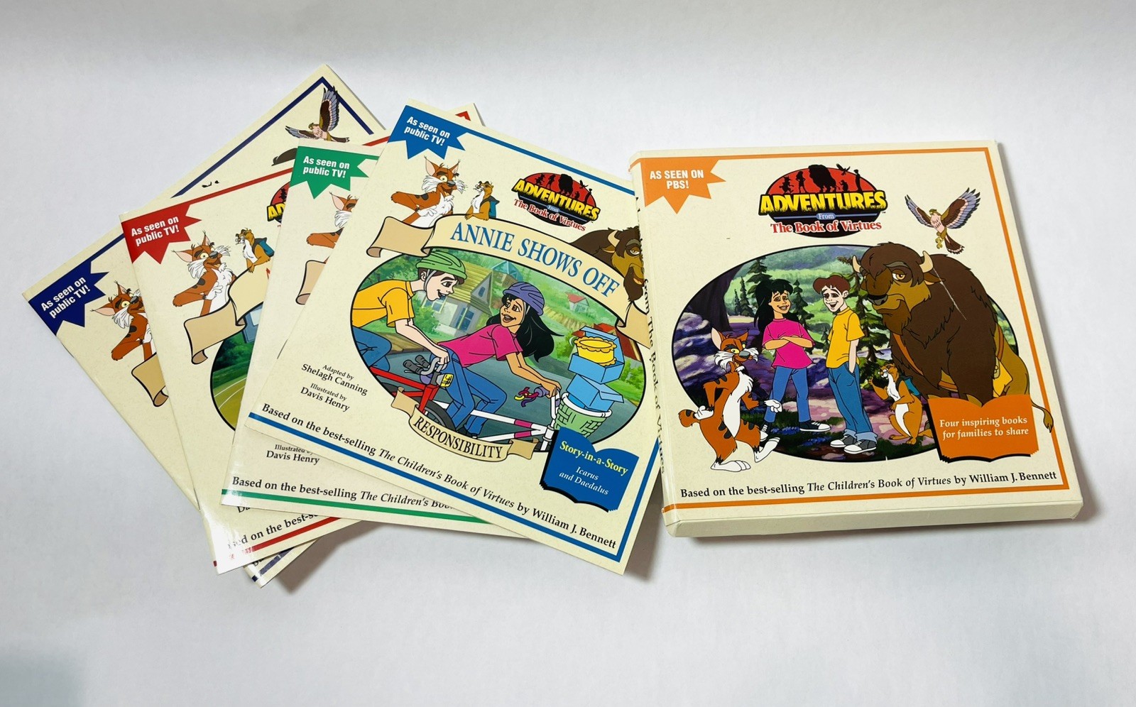 Adventures from The Book of Virtues Boxed Set PBS 4 books 1996 Honesty Courage