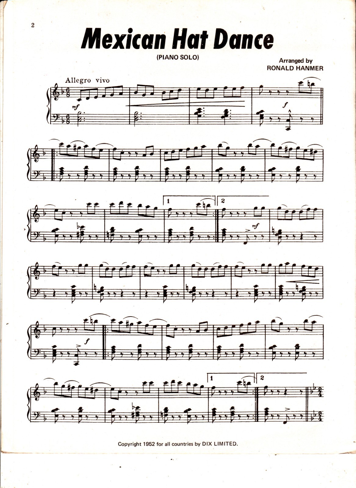 Mexican Hat Dance-Piano Solo-By Ronald Hanmer-1952-[768]-4 Pages-Sheet Music