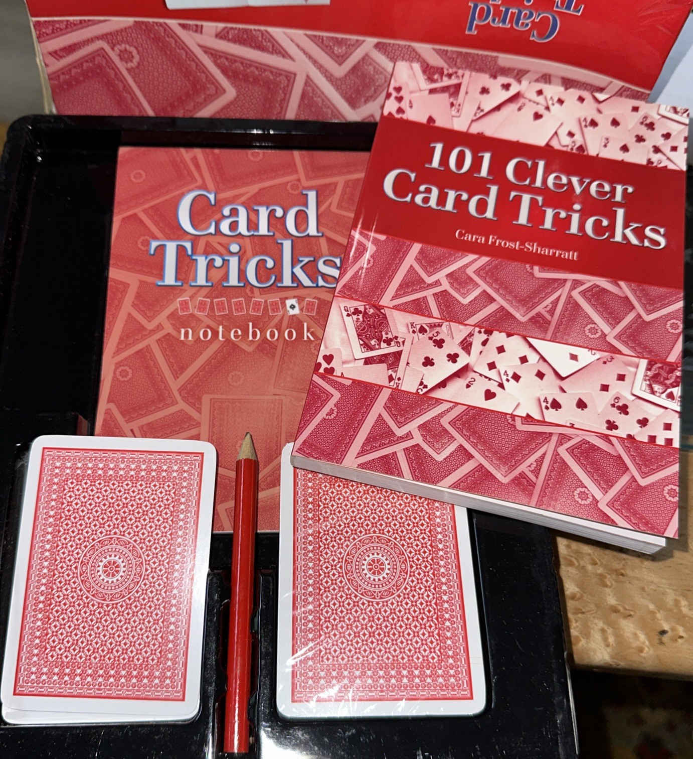 Pre-owned Card Stick Set W/ 1 Pack Cards, Two Books And Pencil. One Magic Wand