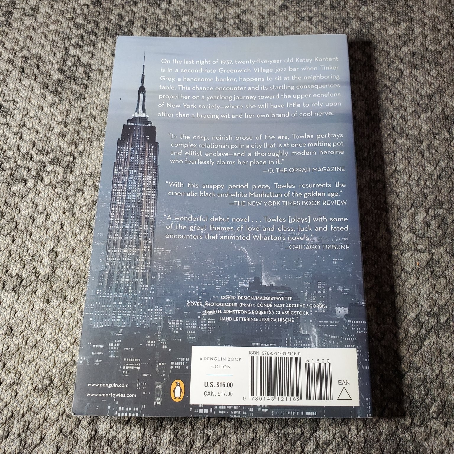 Rules of Civility Amor Towles 2011 Fiction Novel Penguin Books