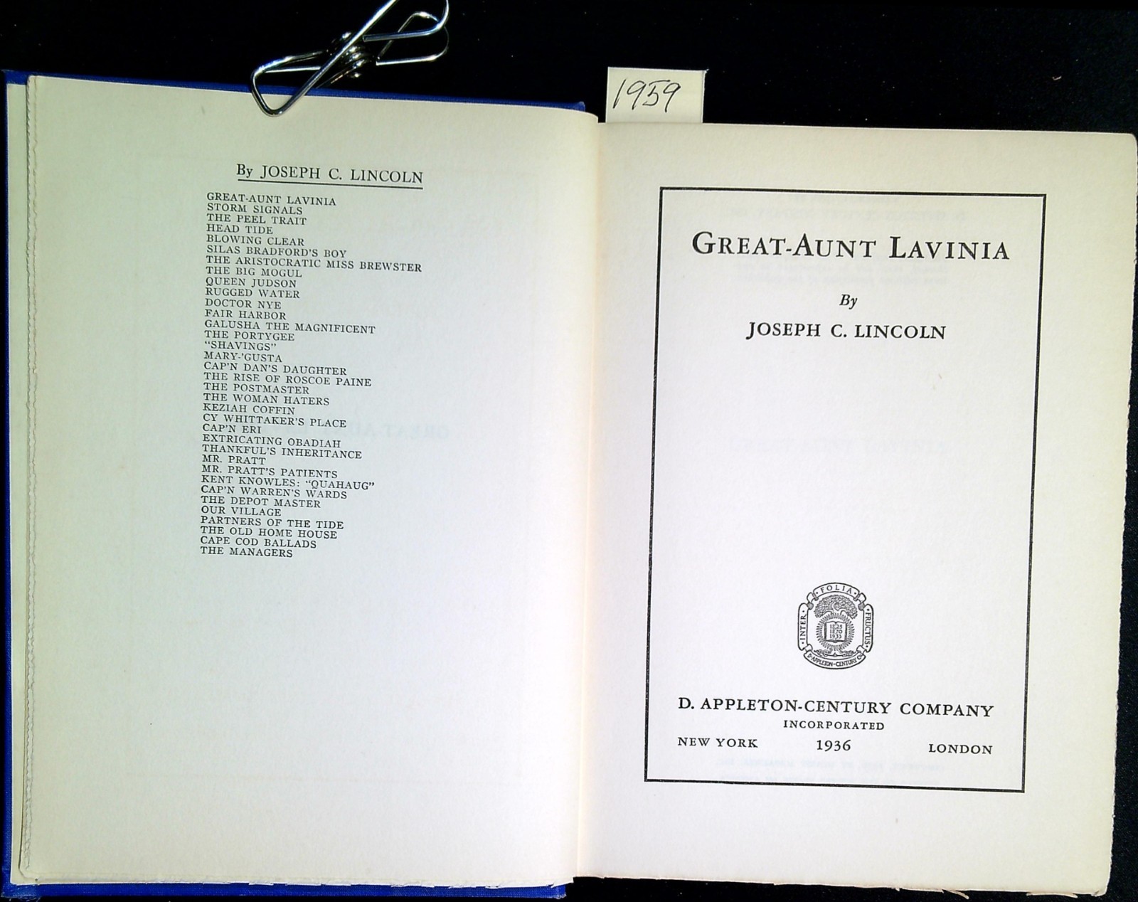 Great Aunt Lavinia by Joseph C. Lincoln 1936 Hardcover First Edition