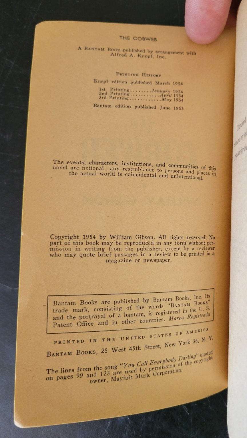 The Cobweb Mass-Market Paperback Book William Gibson 1955 Bantam Edition