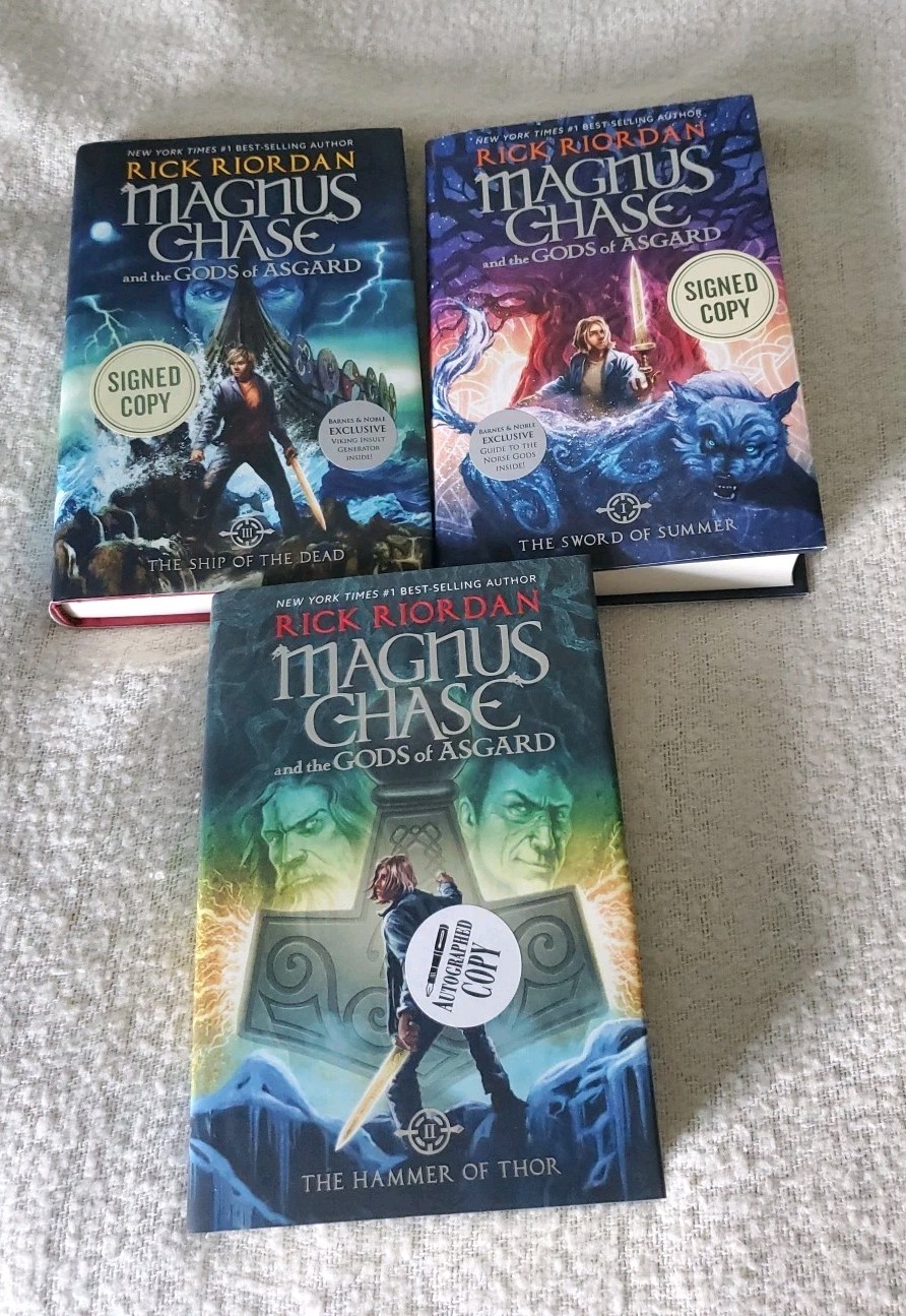LOT OF THREE MAGNUS CHASE: RICK RIORDAN; FIRST/SIGNED: G