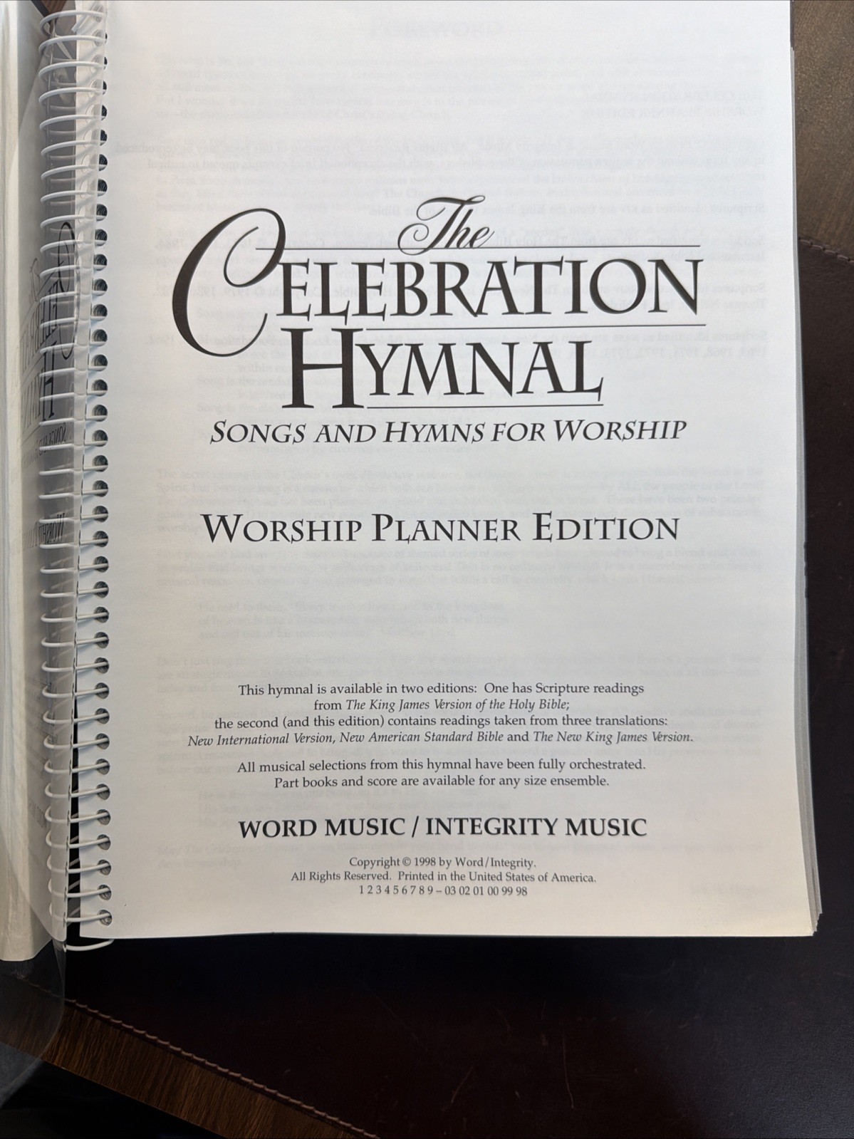 The Celebration Hymnal |Worship Planner Edition VTG 1998 Spiral-bound Hardcover