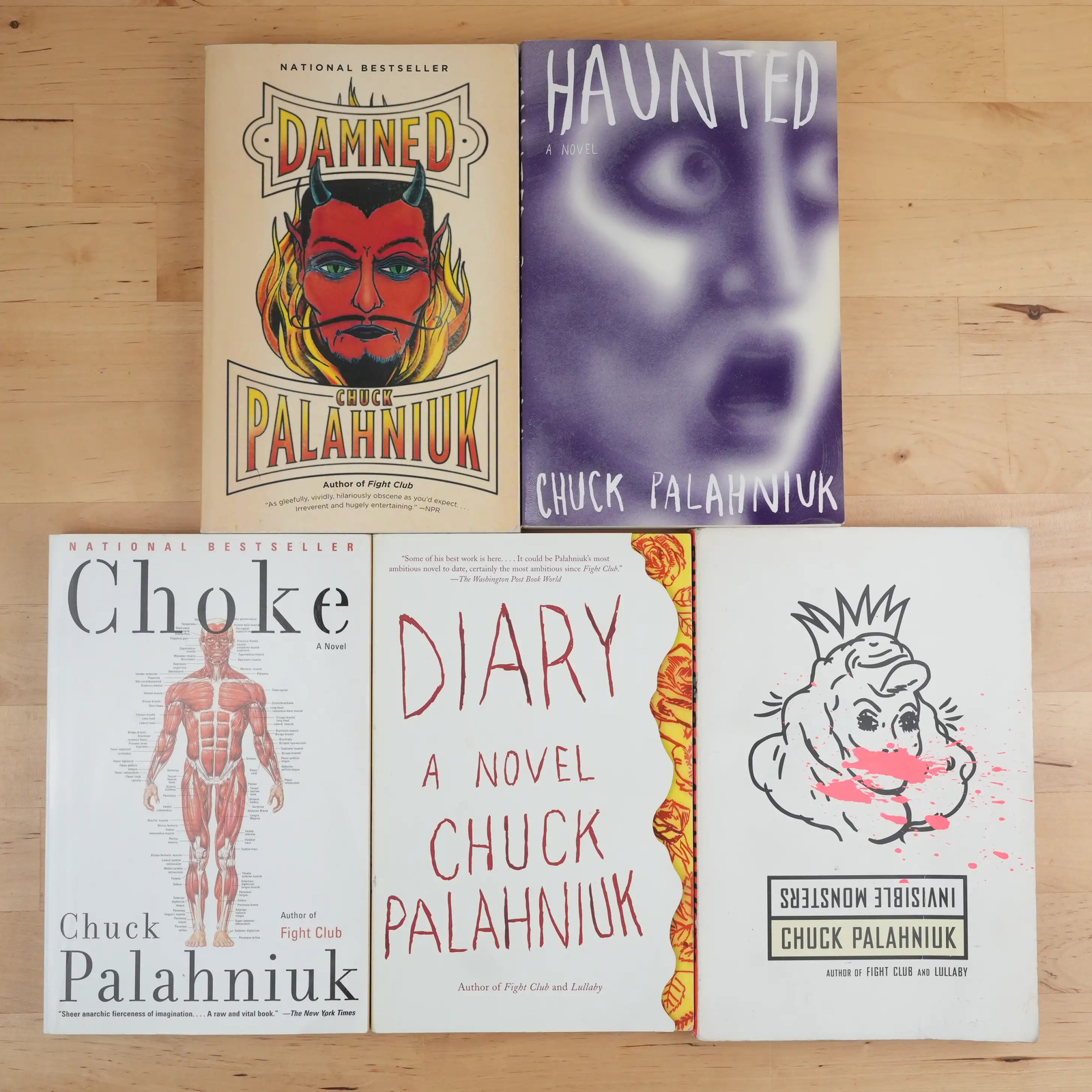 Chuck Palahniuk – 5 Book Lot – Haunted, Damned, Choke, Diary, Invisible Monsters