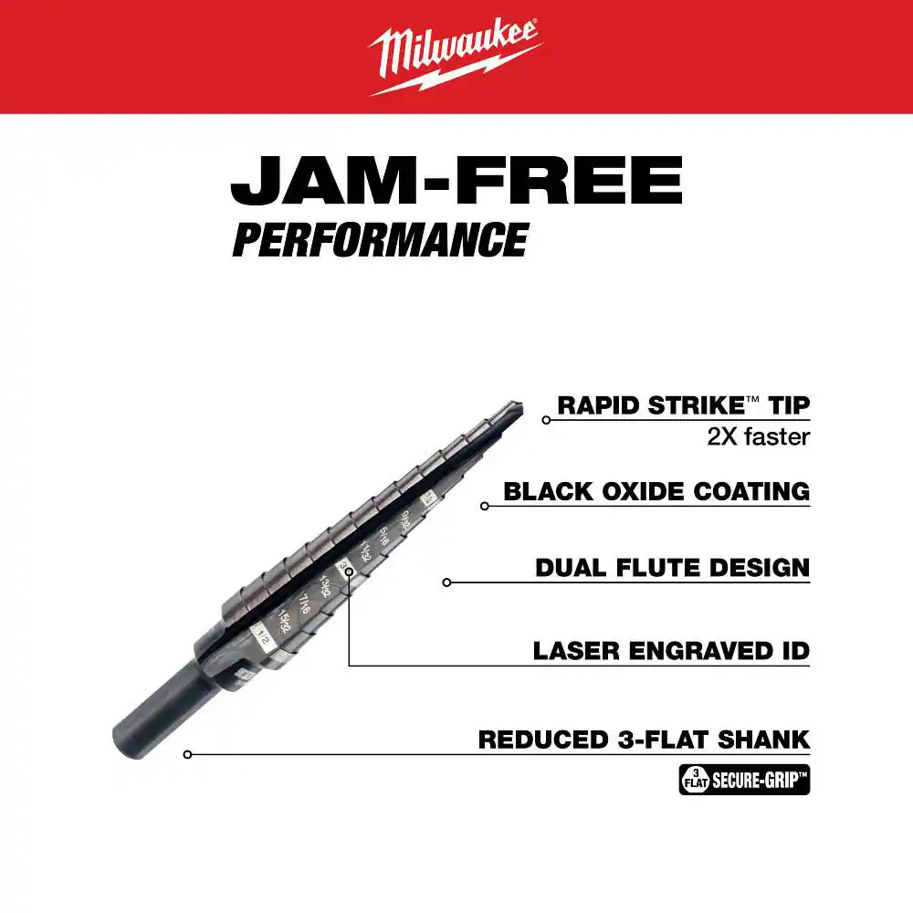 1/8 In. – 1/2 In. #1 Black Oxide Step Drill Bit (13-Steps)