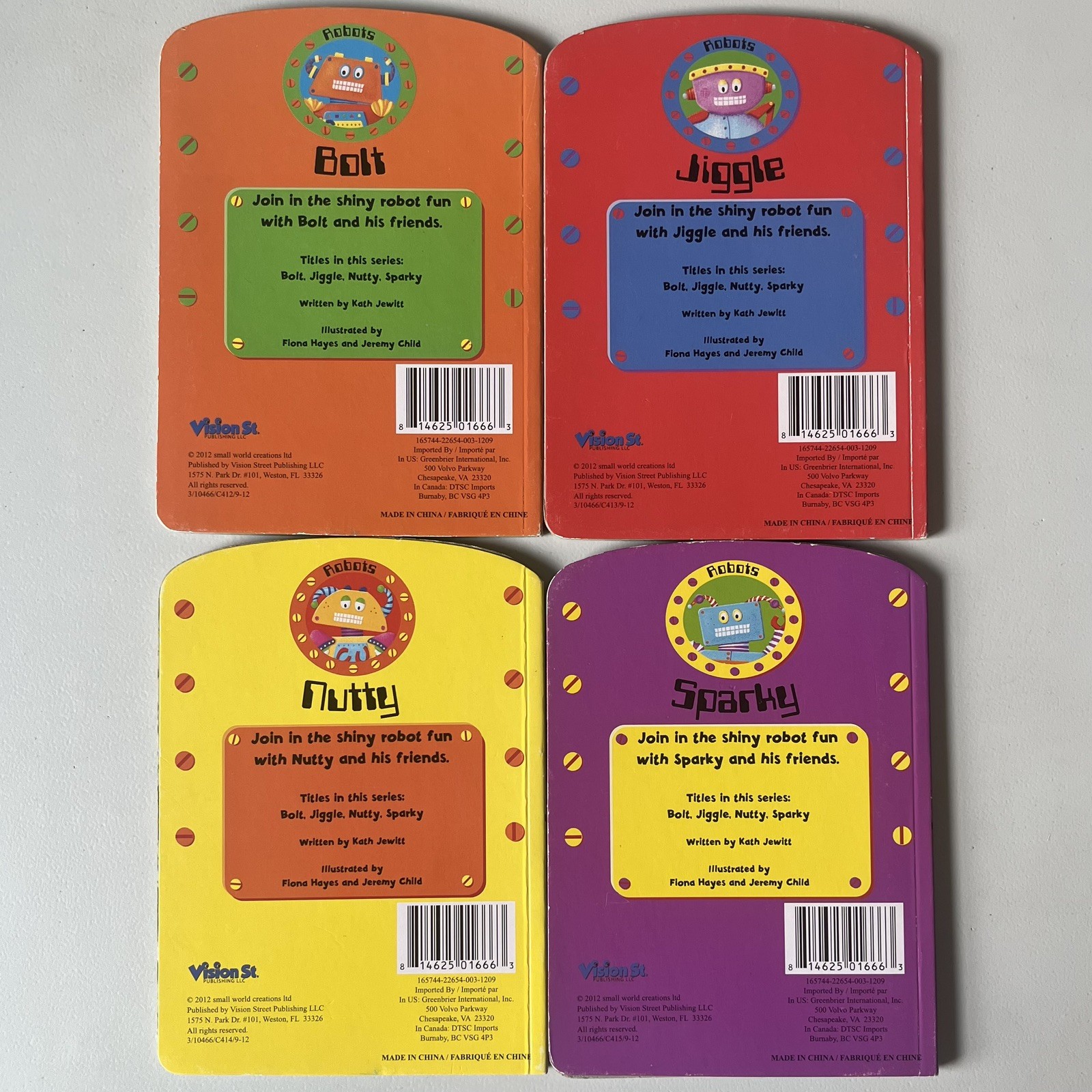 Bolt Jiggle Nutty & Sparky Robots Board Books 2012 Vision St Set of 4