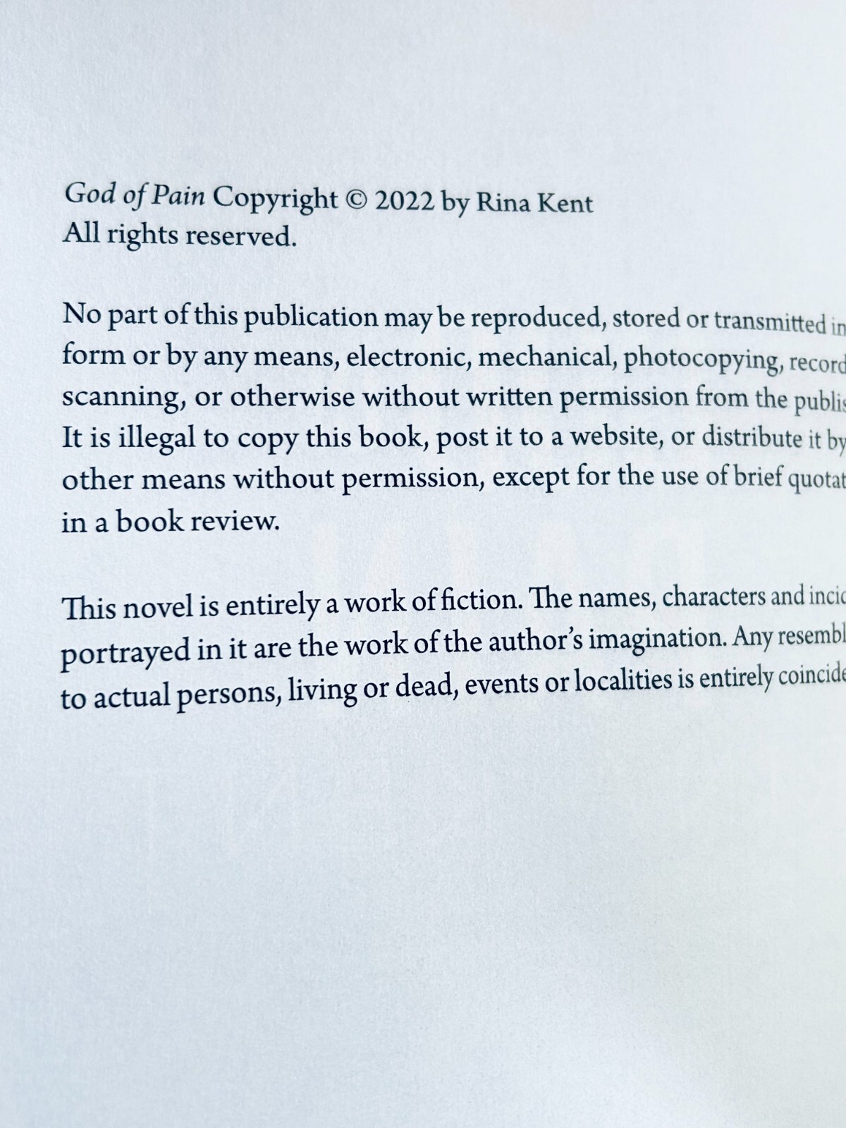 OOP 1st Edition Trade Paperback .. God of Pain (Legacy of Gods #2) by Rina Kent