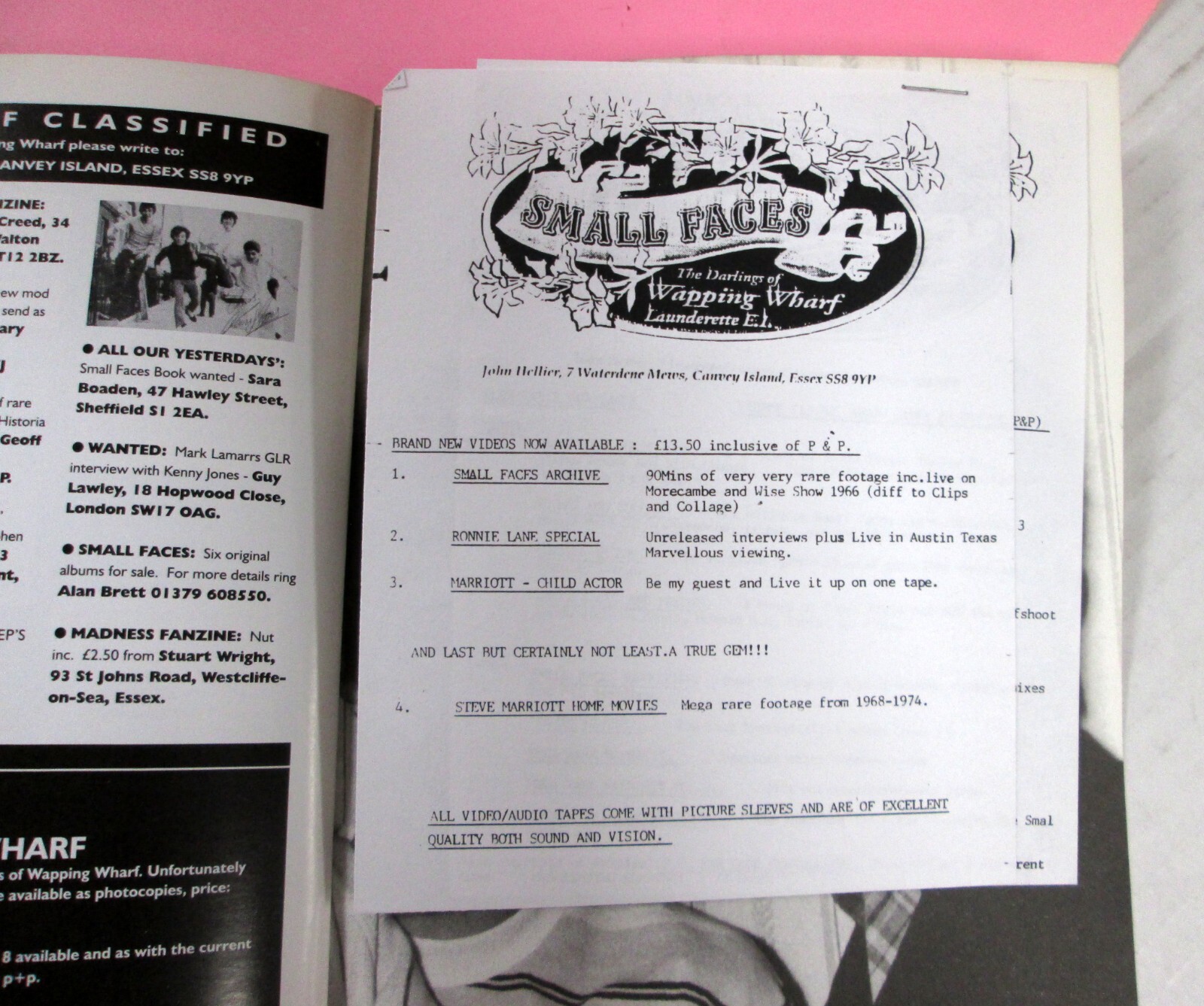 SMALL FACES Wapping Wharf U.K. FANZINE No.9 /36 pages Good Condition #783