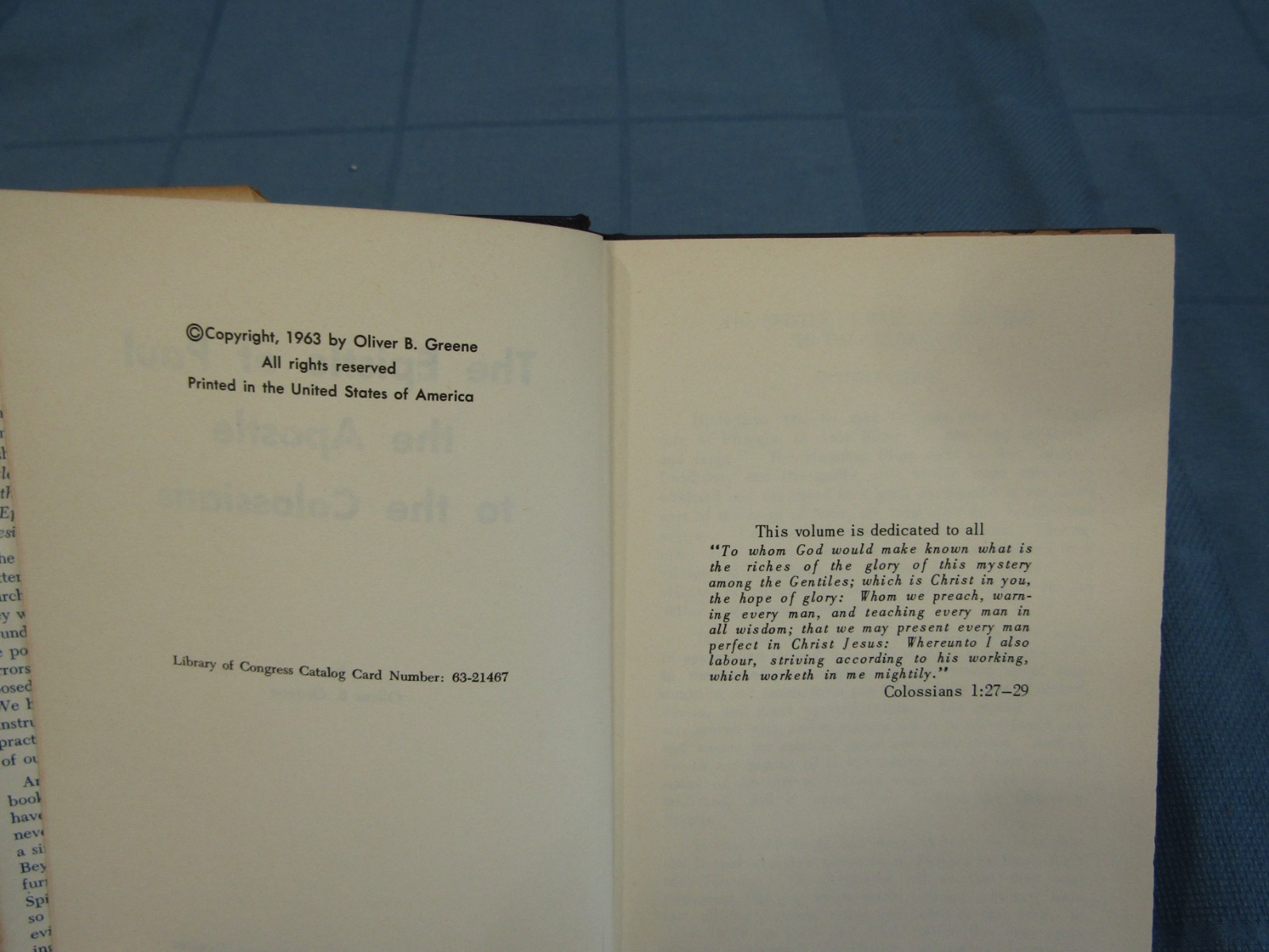 Oliver B. Greene The Epistle of Paul The Apostle to the Colossians (Signed) HCDJ