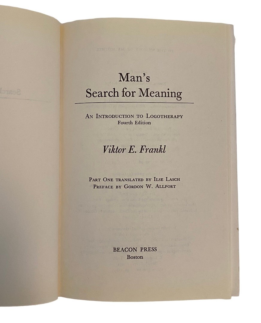 MAN’S SEARCH FOR MEANING by Viktor E. Frankl, Hardcover Book – Good, 4th Ed.