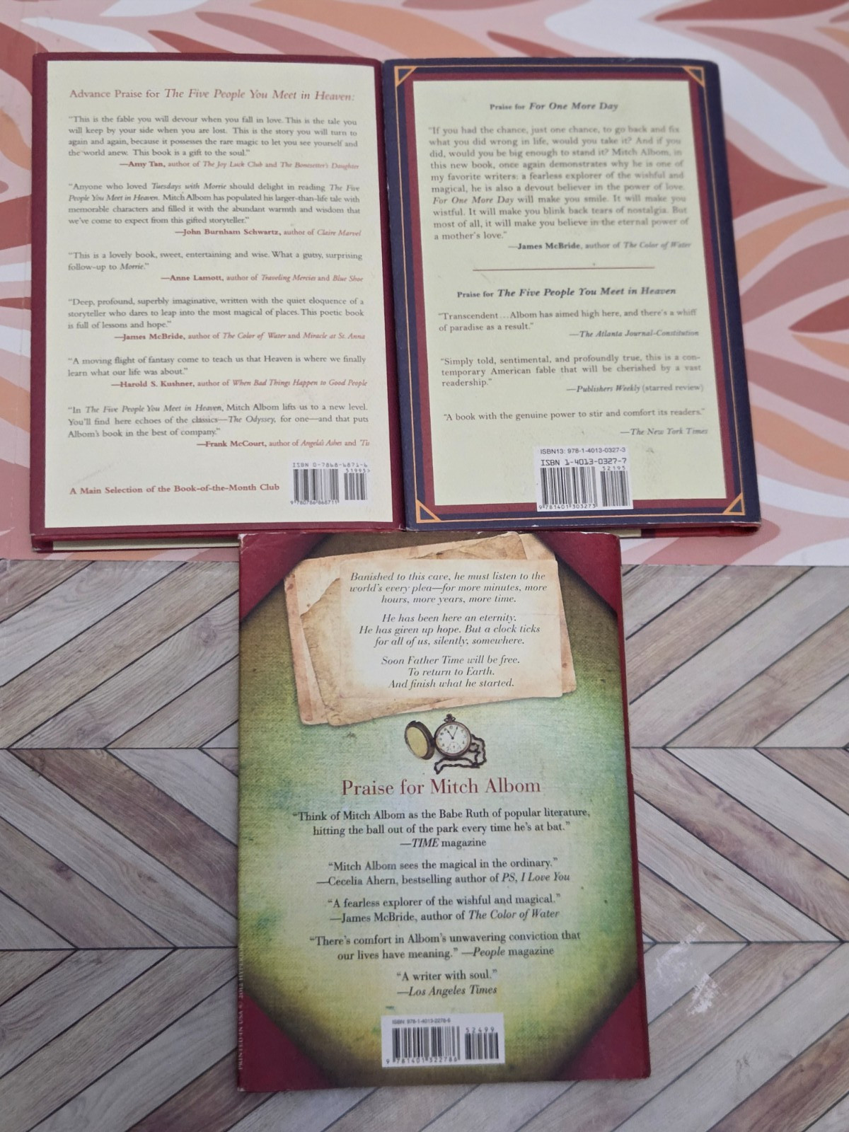 MITCH ALBOM – LOT OF 3 HARDCOVER BOOKS – FIVE PEOPLE, TIME KEEPER, ONE MORE DAY,