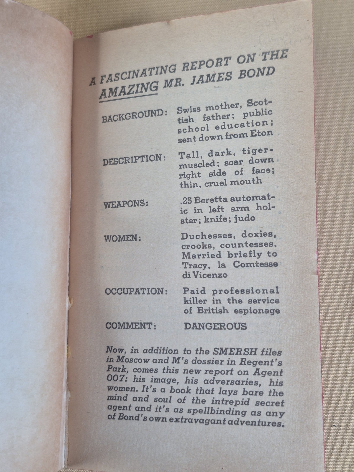 007 James Bond: A Report – O.F. Snelling – Signet 1965 Mass Market Paperback