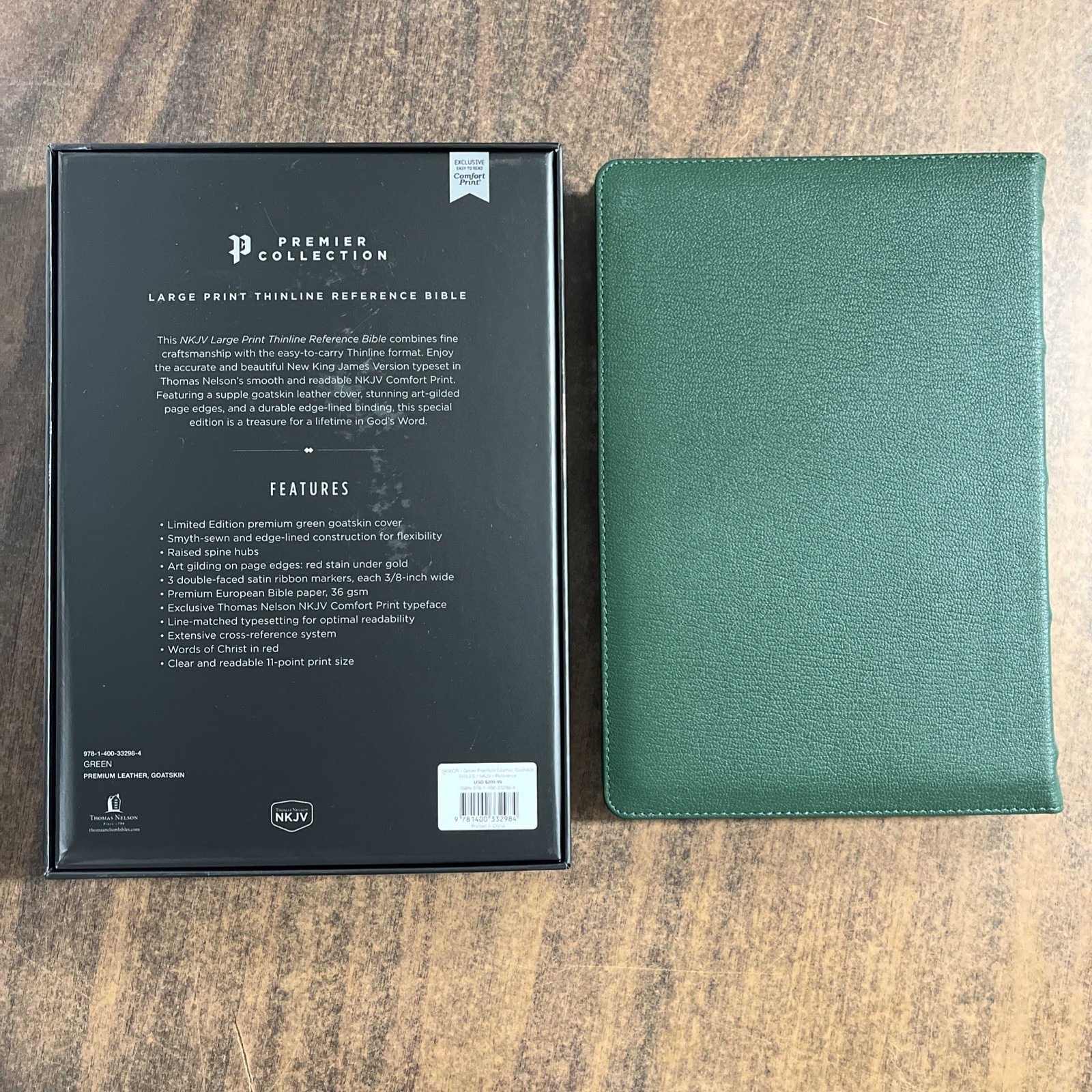 NKJV Large Print Thinline Reference Bible – Green Goatskin Genuine Leather