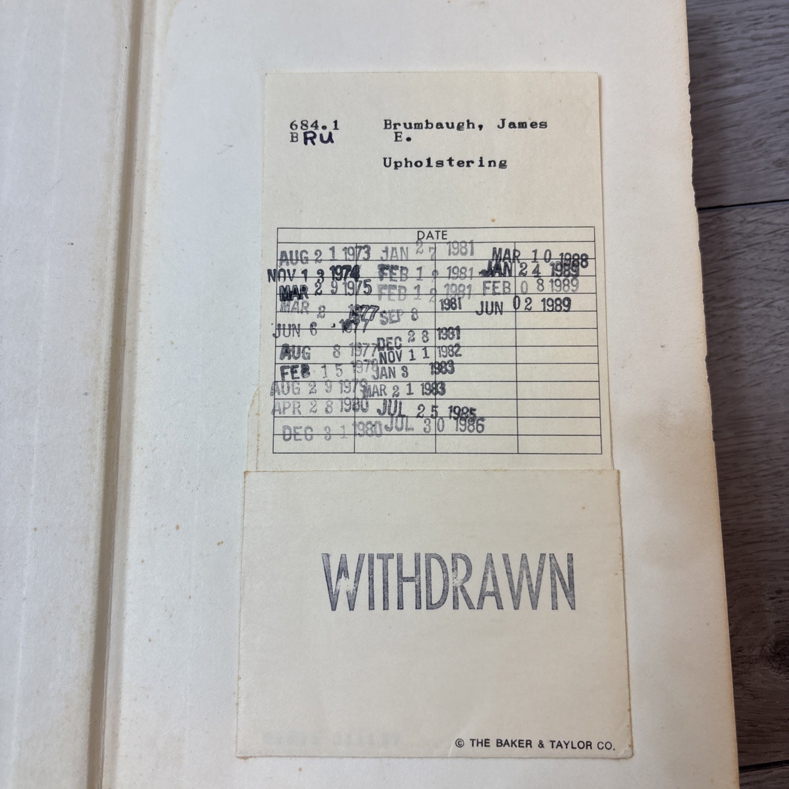 UPHOLSTERING by Brumbaugh (1972; HC Book) Ill First Edition First Printing