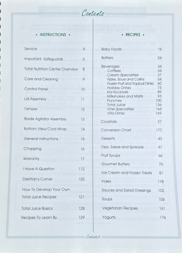 Total Nutrition Center Whole Food Machine Recipes and Instructions Vita Mix 1993