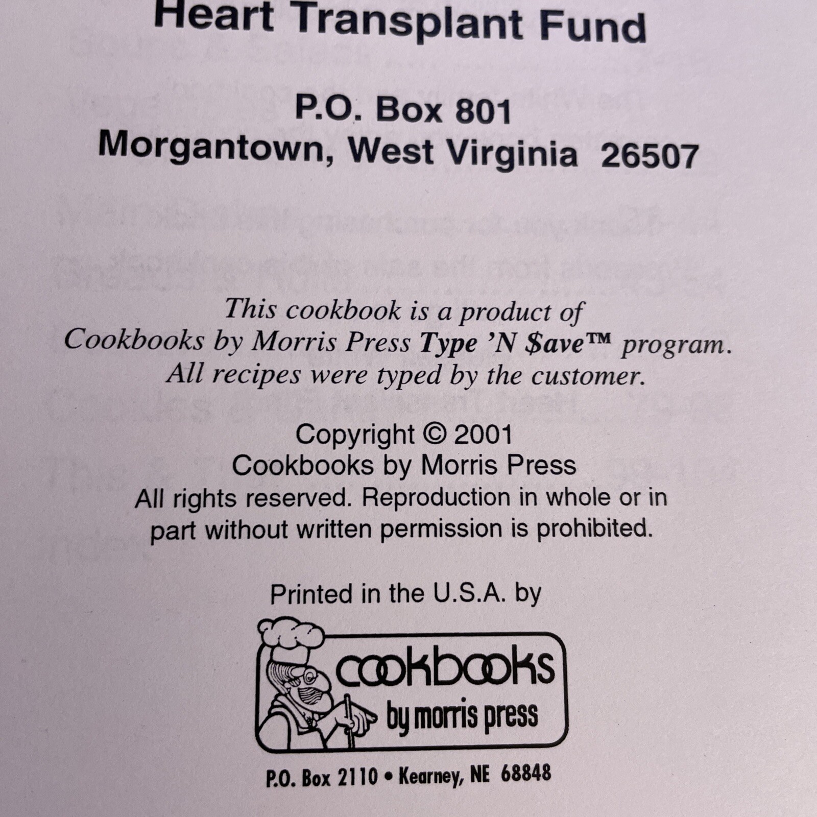 Morgantown WV cook book cookbook 2001 community spiral 104 pages of recipes