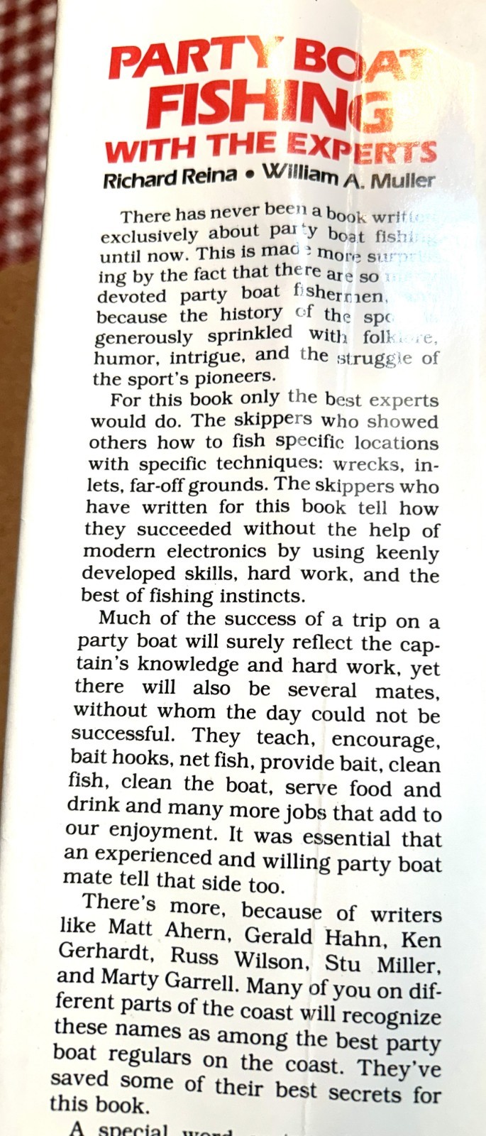 1994 HC BOOK w/DJ „PARTY BOAT FISHING WITH THE EXPERTS“ Reina/Muller Water Sport