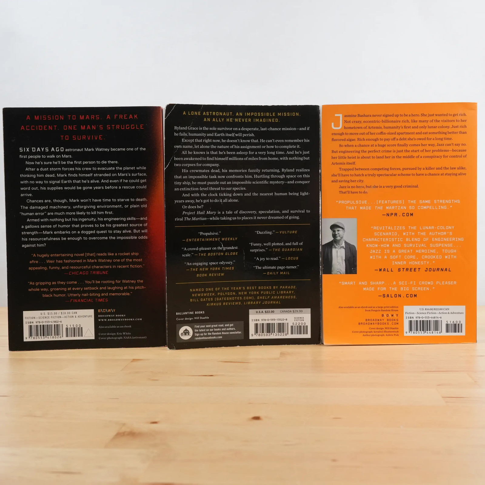 Andy Weir – 3 Book Lot – Project Hail Mary, The Martian, Artemis