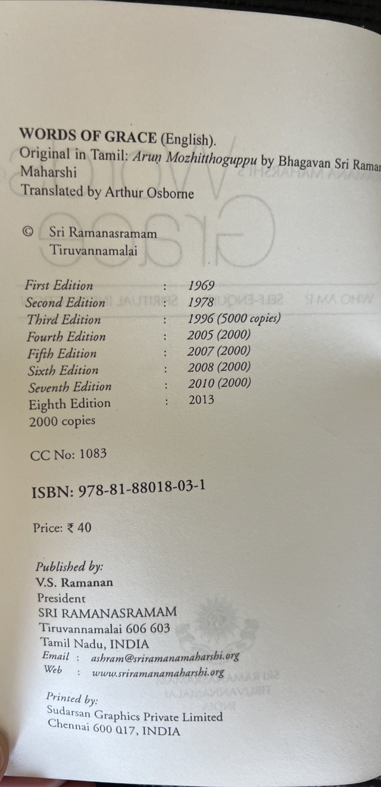 Sri Ramana Maharshi’s Words of Grace Self Inquiry & Who Am I Teachings Book