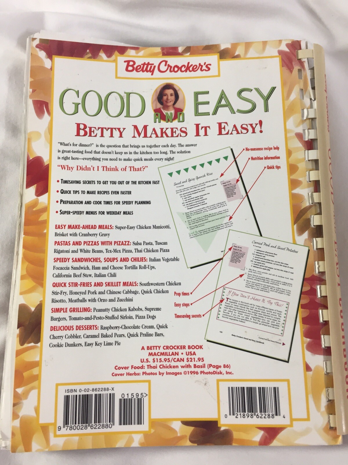 Betty Crocker’s Good & Easy Cookbook, Year 1996 Ring Bound 432 Pages