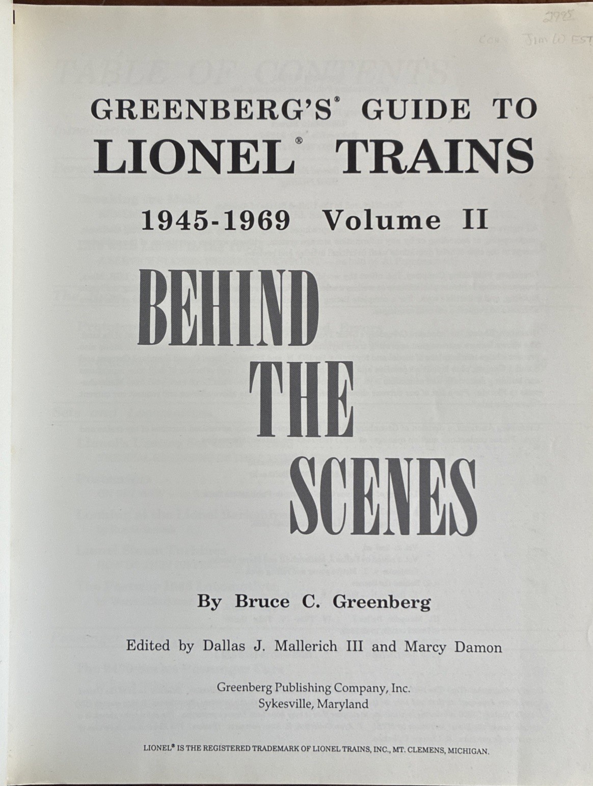 Greenberg’s Guide to Lionel Trains, 1945-1969 Vol. II Behind the Scenes
