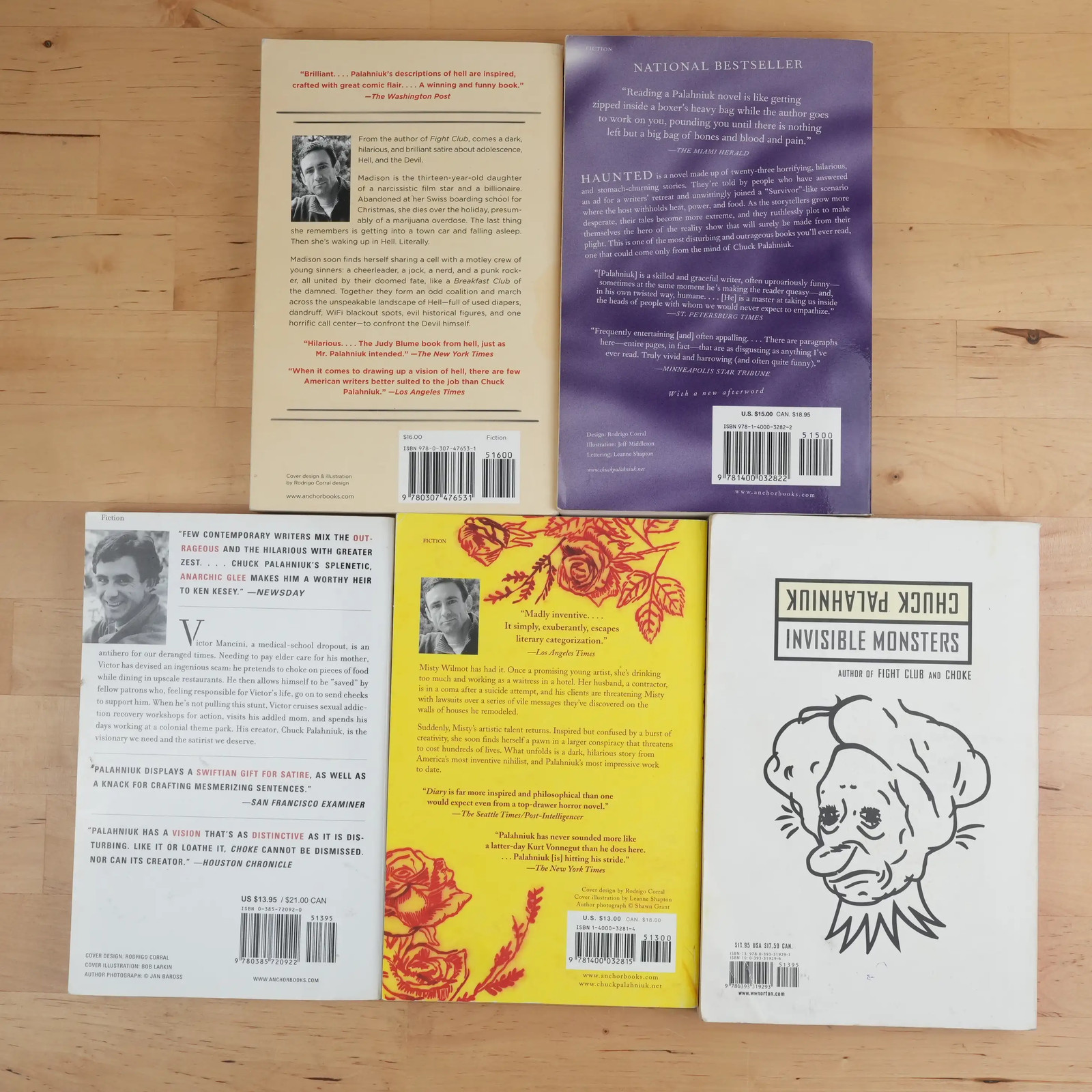 Chuck Palahniuk – 5 Book Lot – Haunted, Damned, Choke, Diary, Invisible Monsters