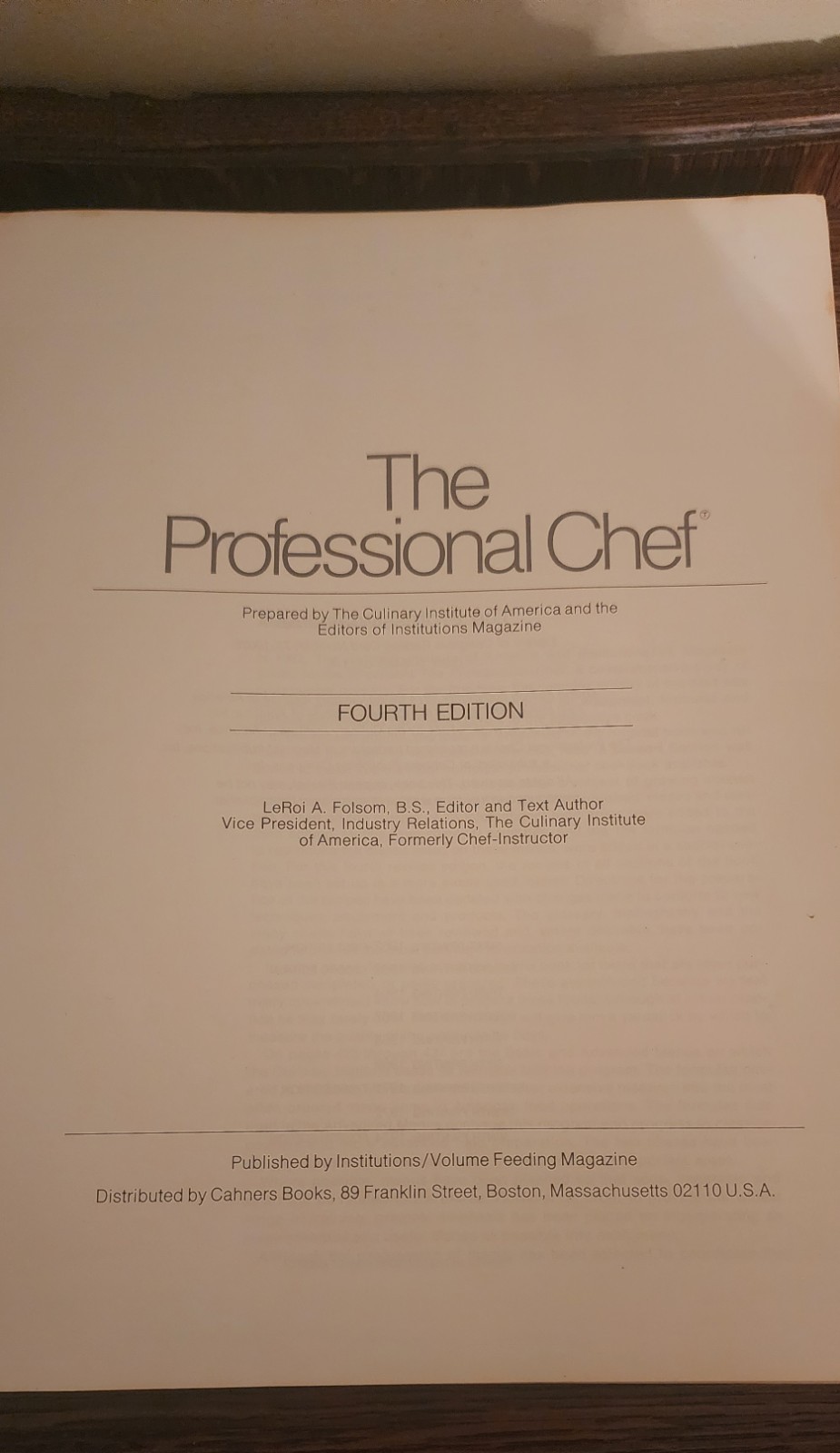 The Professional Chef 4th Ed Culinary Institute of America Hardcover VTG 1974