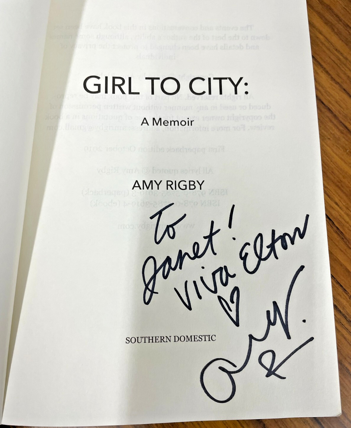 Girl to City : A Memoir by Amy Rigby RARE SIGNED COPY (82019)(RK)