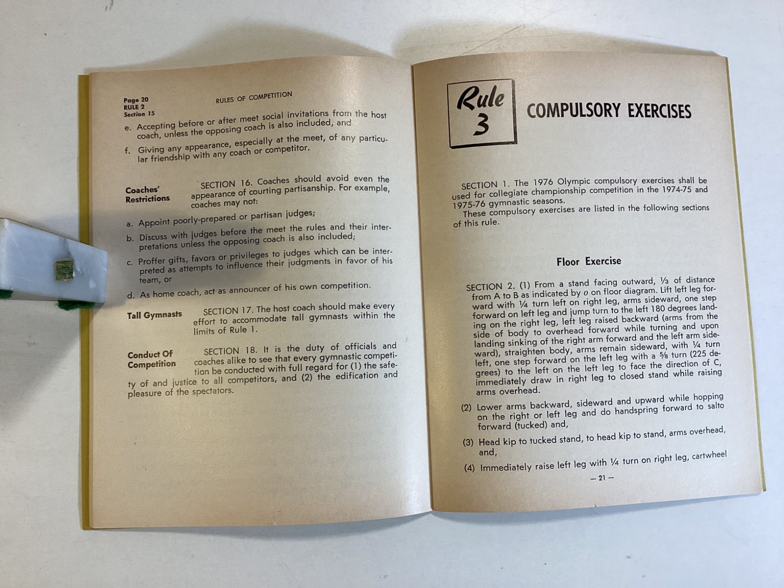 1975 NCAA Official Gymnastics Rules – 6-3/4″ X 5″, 48 Pages – Free Shipping