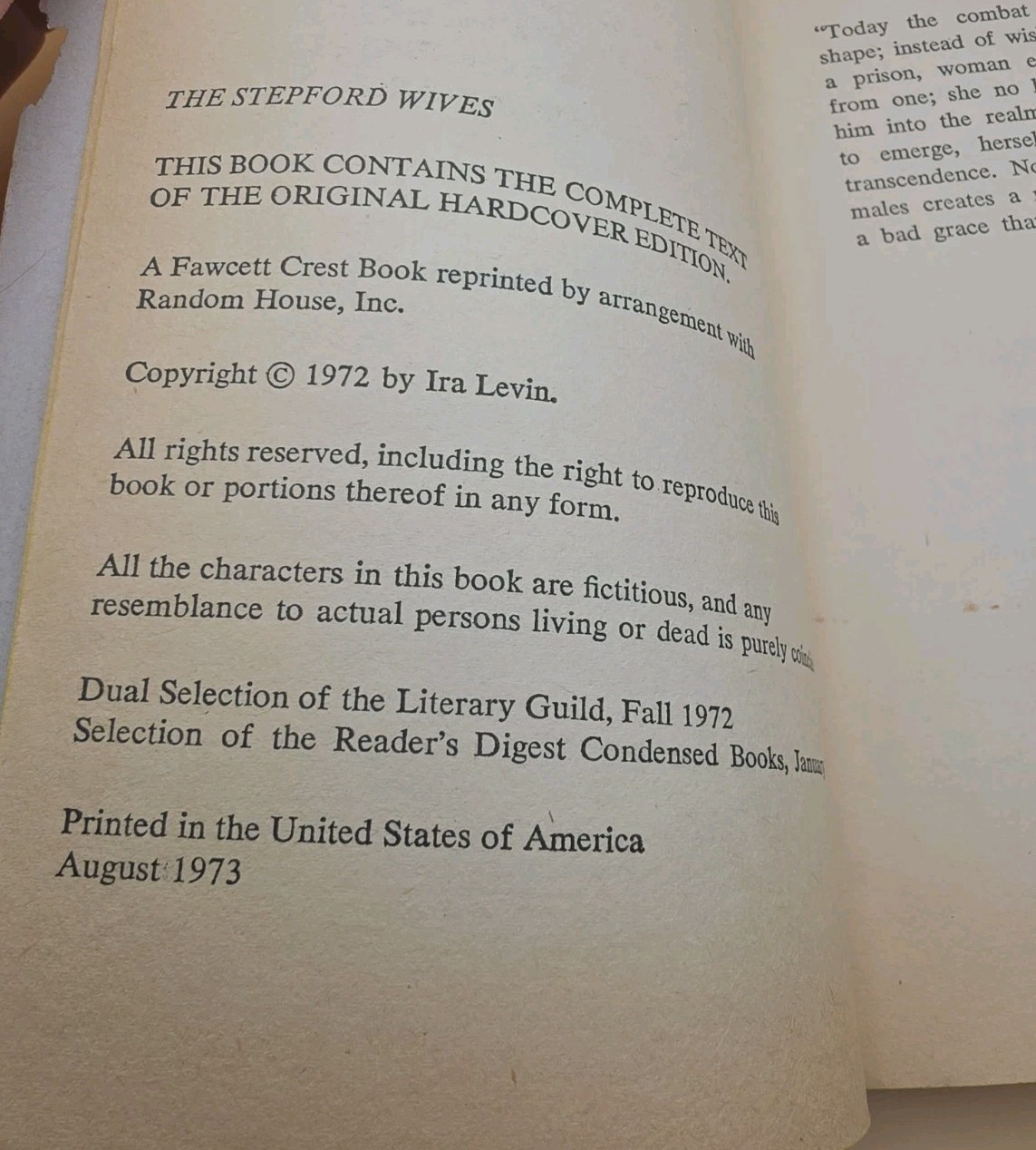 THE STEPFORD WIVES Ira Levin 1st Fawcett 1973 Horror Masterpiece Fine Condition