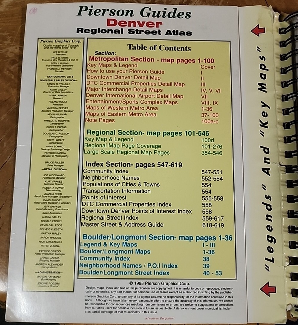 RARE Pierson Guides Denver Regional Street Atlas Map Book 1998 Edition