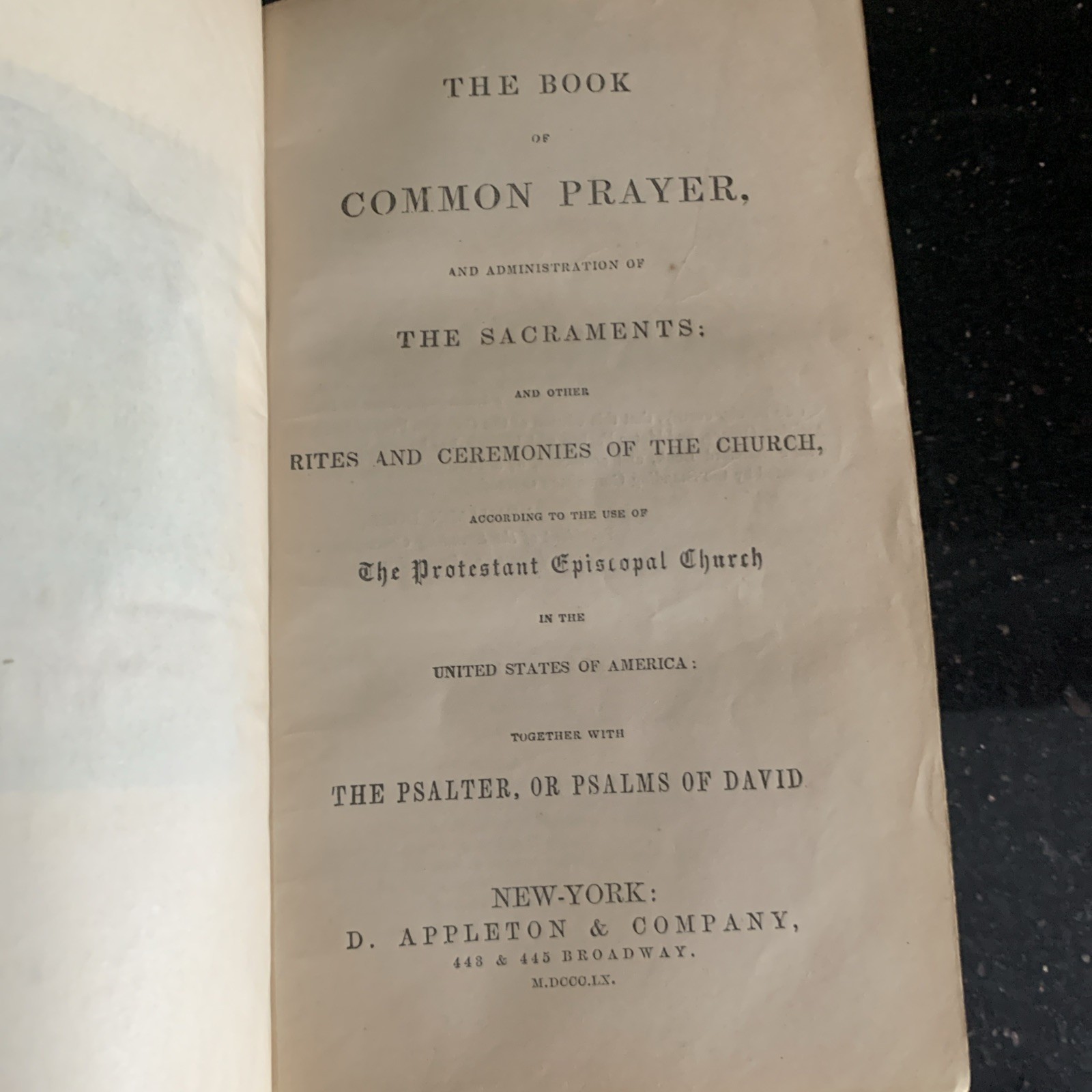 1860 Episcopal Book Of Common Prayer D. Appleton & Company