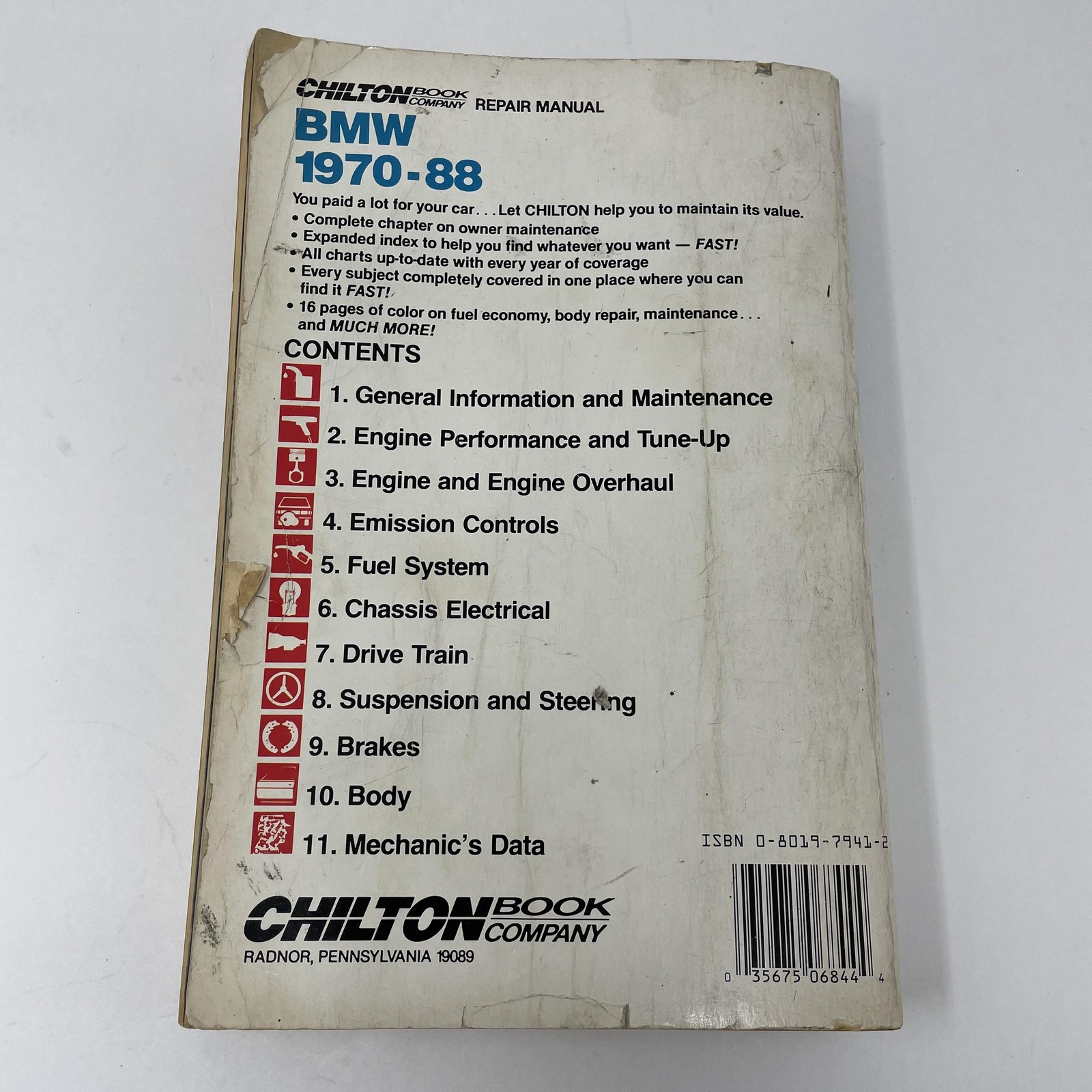 Chilton Book Company Repair Manual BMW 1970-88 1989 Paperback Part 6844